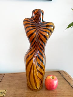 Italian Murano Female Body Torso Tiger-Stripe Amber Vase, Handblown 1980s