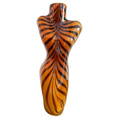 Italian Murano Female Body Torso Tiger-Stripe Amber Vase, Handblown 1980s