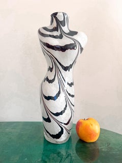 Italian Murano Female Body Torso Tiger-Stripe White Brown Vase, Handblown 1980s