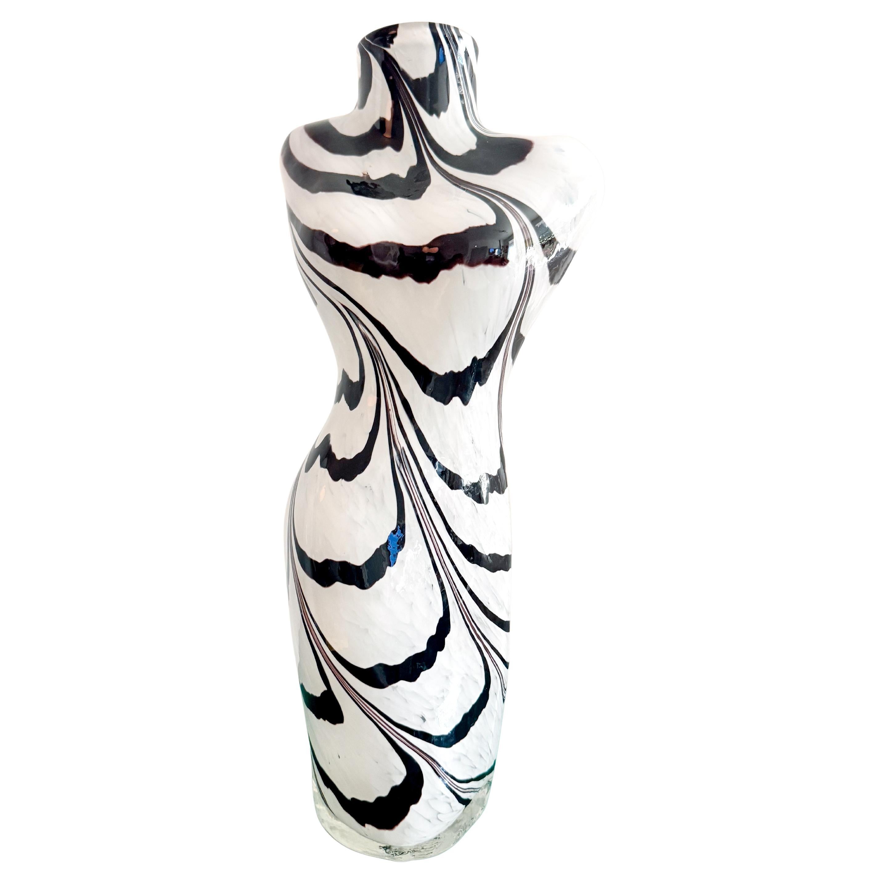 Italian Murano Female Body Torso Tiger-Stripe White Brown Vase, Handblown 1980s im Angebot