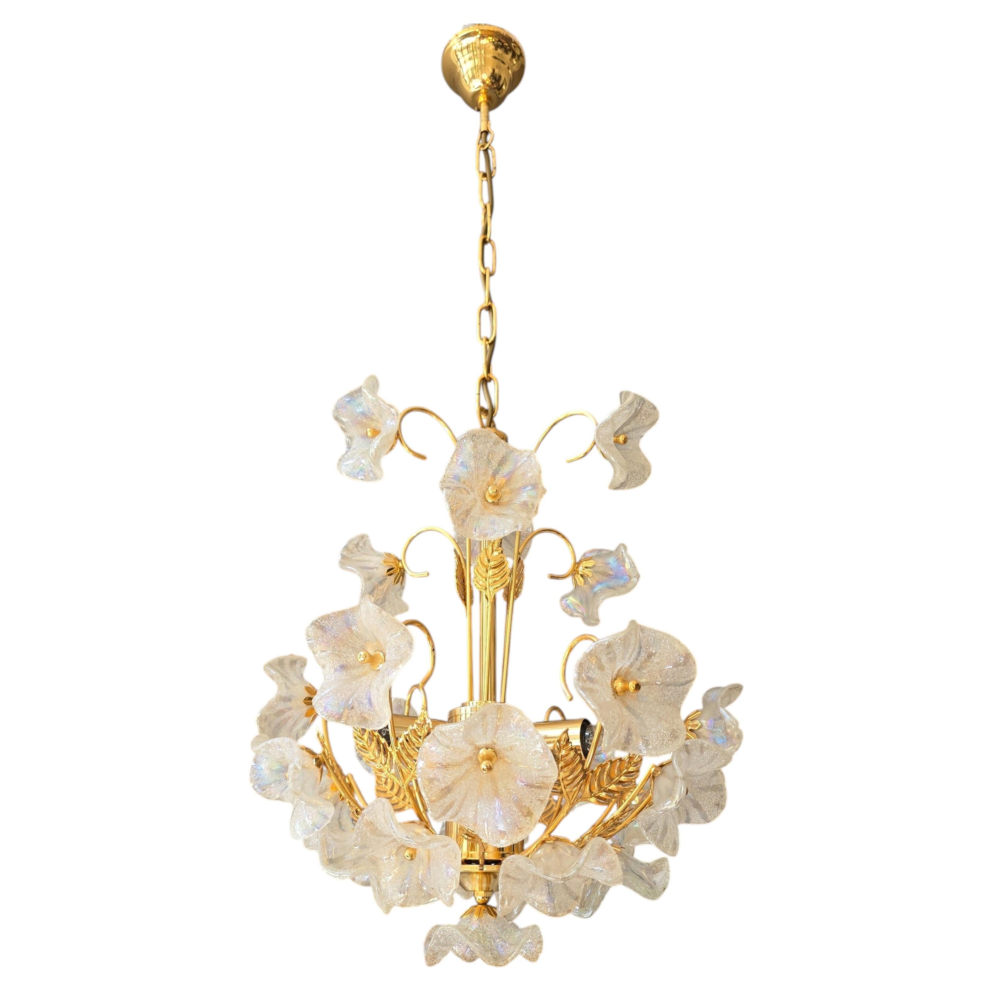 Lustre italien en verre floral de Murano avec verre irisé, années 1970