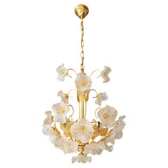 Italienischer Murano Blumenglas-Kronleuchter mit irisierendem Glas, 1970er Jahre