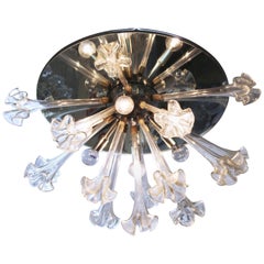 Italian Murano Floral Glass Flush Mount Chandelier