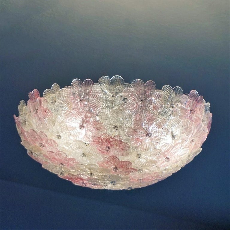 Mid-Century Modern Italian Murano Flower Basket Flush Mount or Wall Lamp by Barovier & Toso, 1960s For Sale
