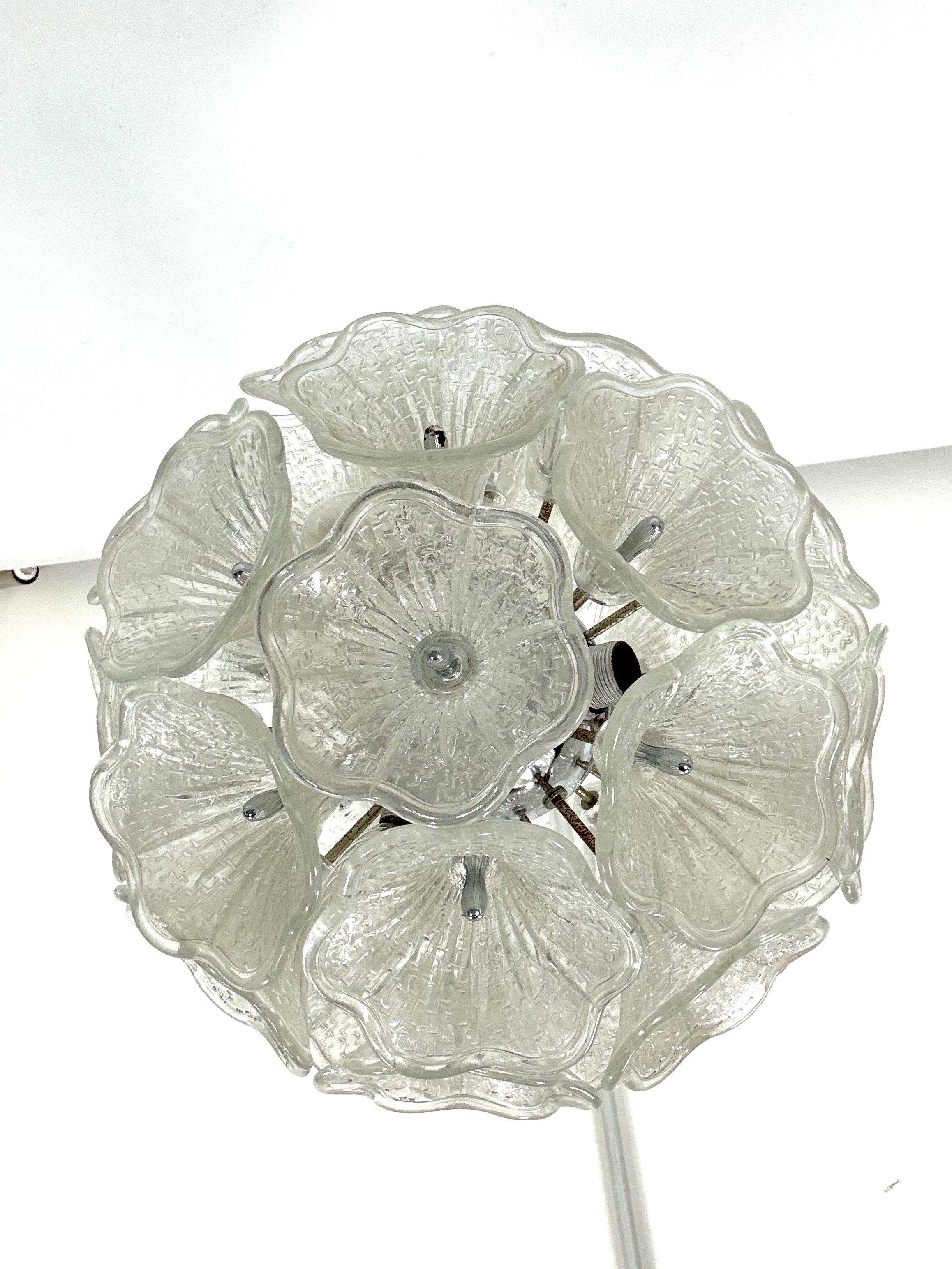 Italian Murano flower glass and chrome sputnik in Venini style. 1970s For Sale 5