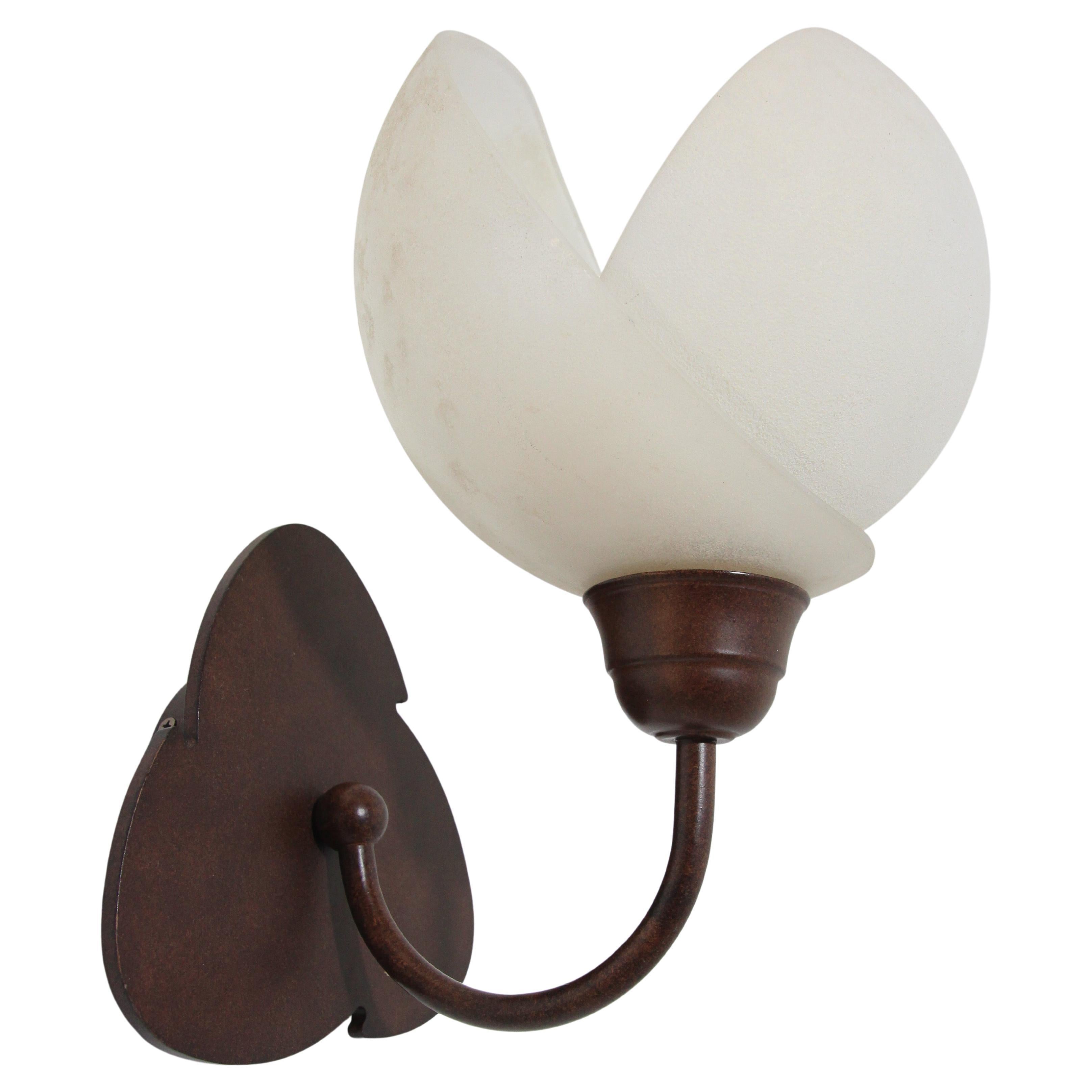 Italian Murano Frosted Glass and Bronze Finish Wall Sconce Clover Base