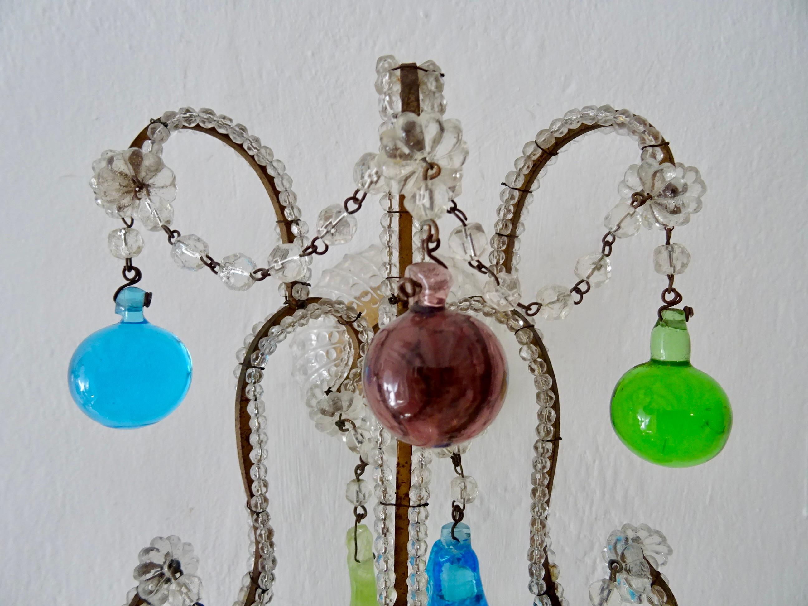Italian Murano Fruit Colored Balls Crystal Beaded Sconces, circa 1930 For Sale 3