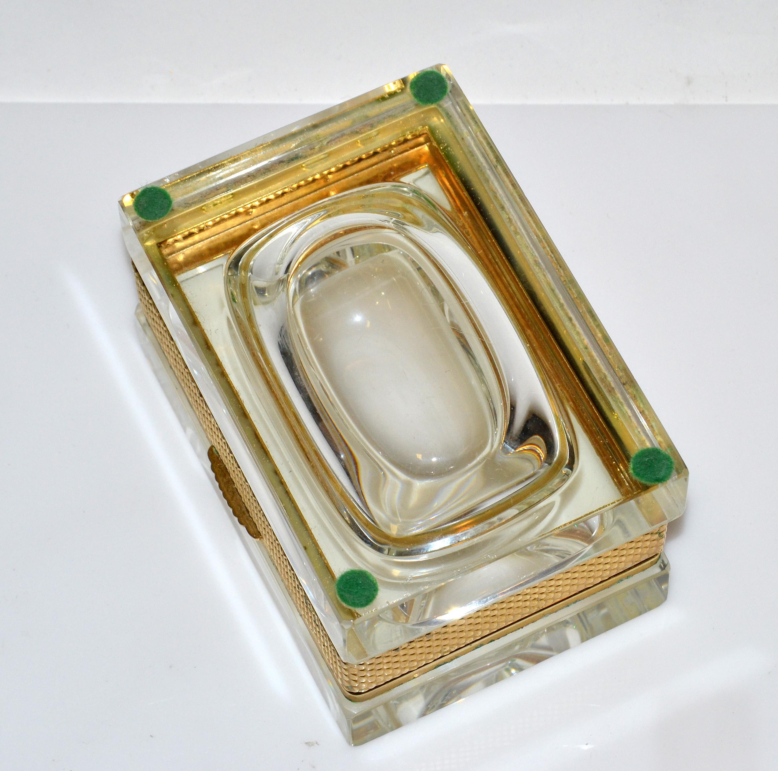 Beveled Italian Murano Glass & 24k Gold Plate Jewelry Case Art Deco Mandruzzato Style