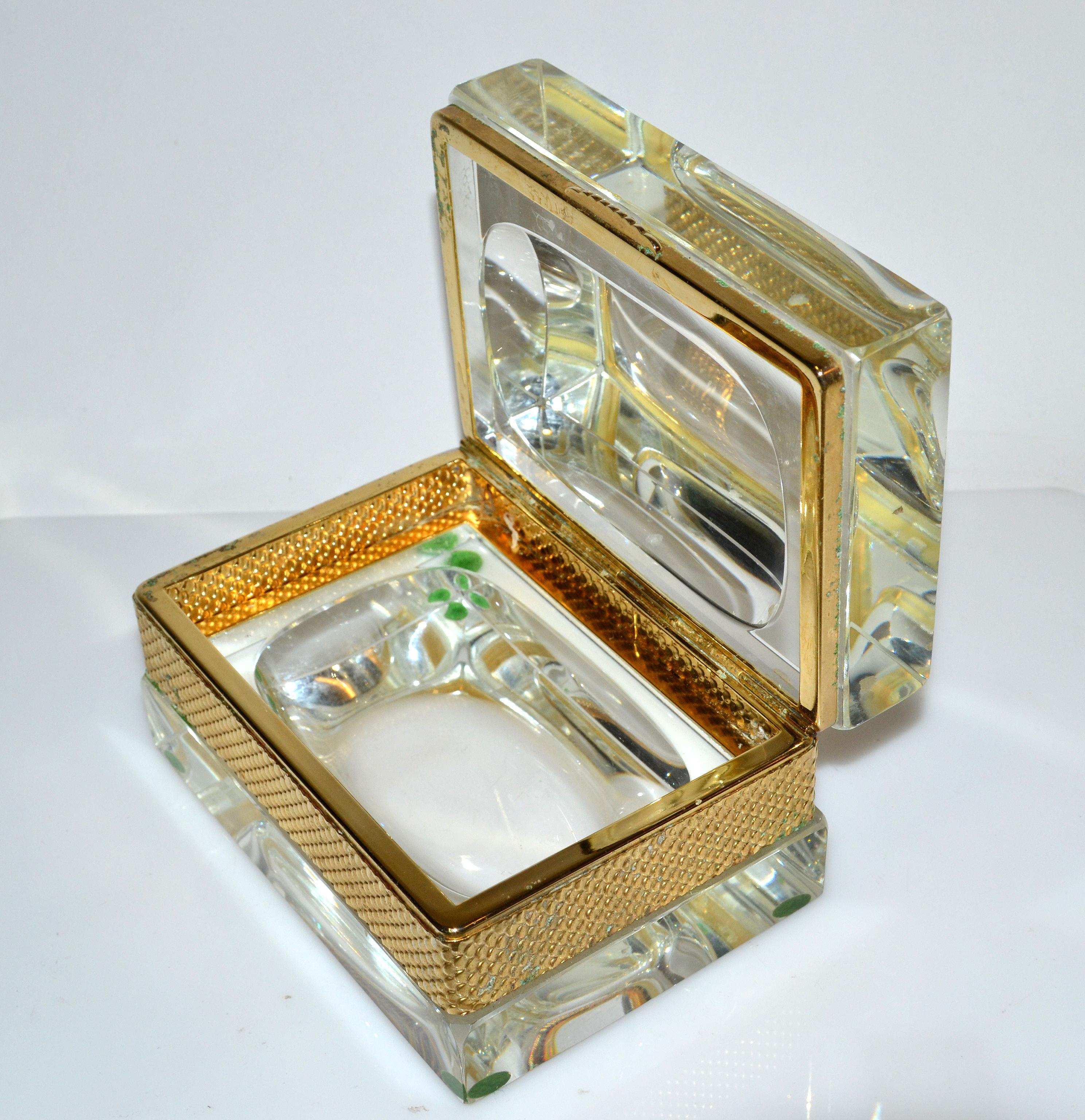 20th Century Italian Murano Glass & 24k Gold Plate Jewelry Case Art Deco Mandruzzato Style