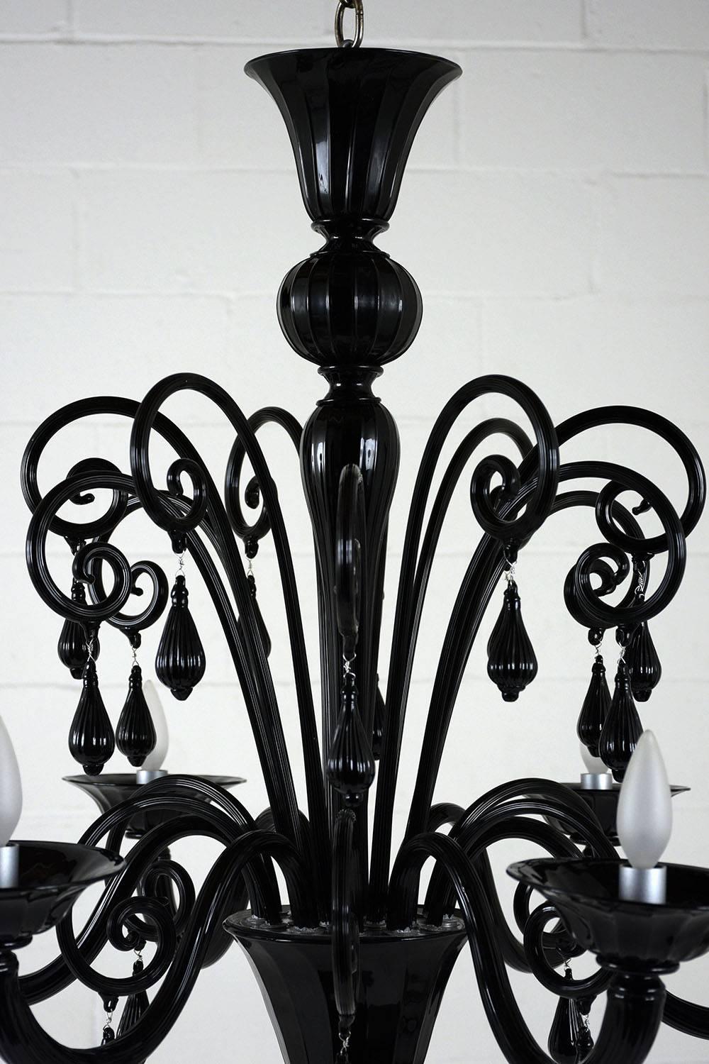 Italian Murano Glass Six-Arm Chandelier In Excellent Condition In Los Angeles, CA