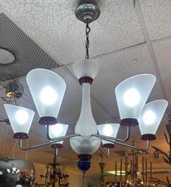 Italian Murano Glass 6-Arm Chandelier, Oblique Cone Shades