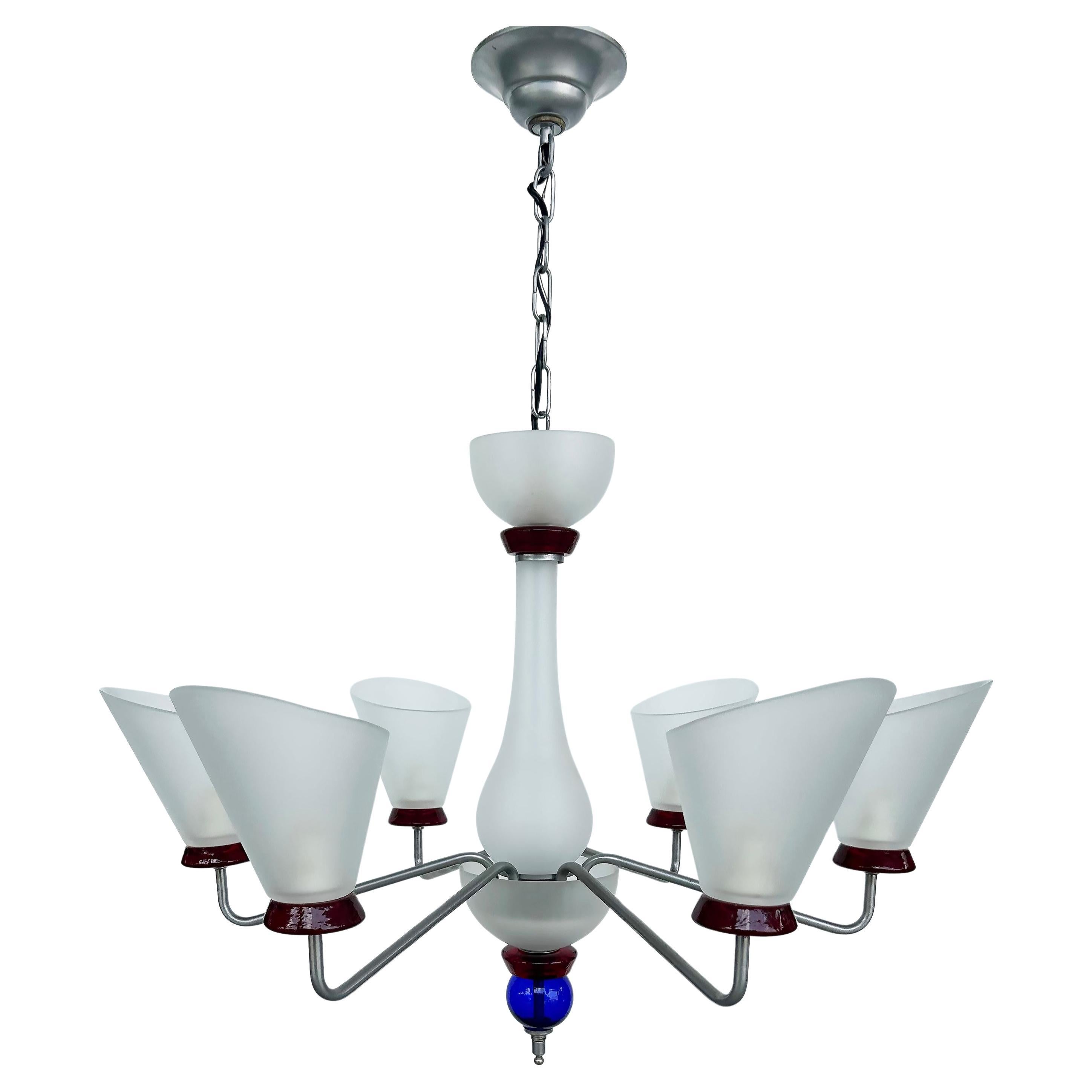 Italian Murano Glass 6-Arm Chandelier, Oblique Cone Shades