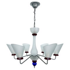 Italian Murano Glass 6-Arm Chandelier, Oblique Cone Shades