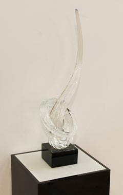 Italian Murano Glass Abstract Modern Sculpture on Lit Black Lucite Pedestal
