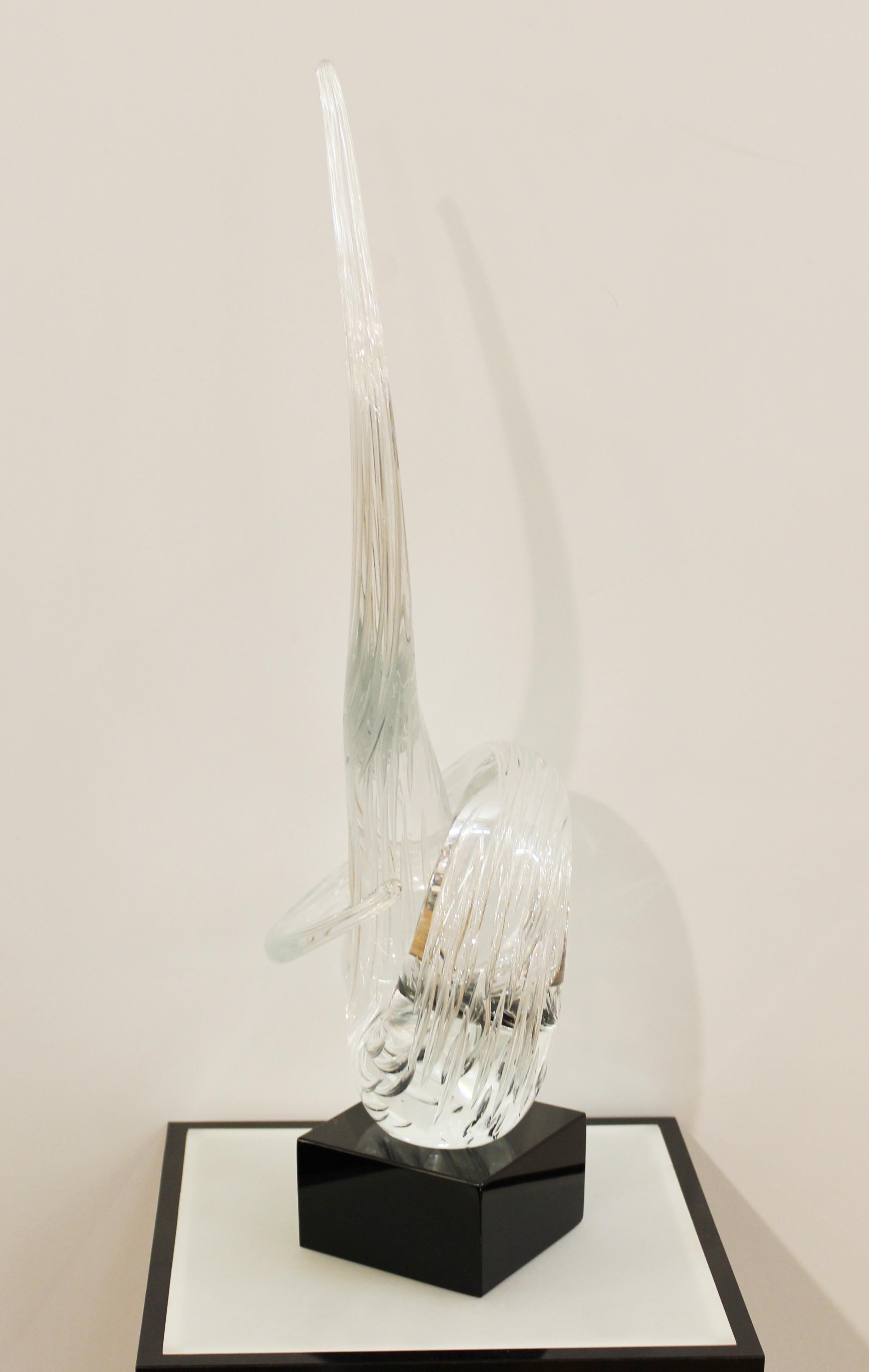 Mid-Century Modern Italian Murano Glass Abstract Modern Sculpture on Lit Black Lucite Pedestal