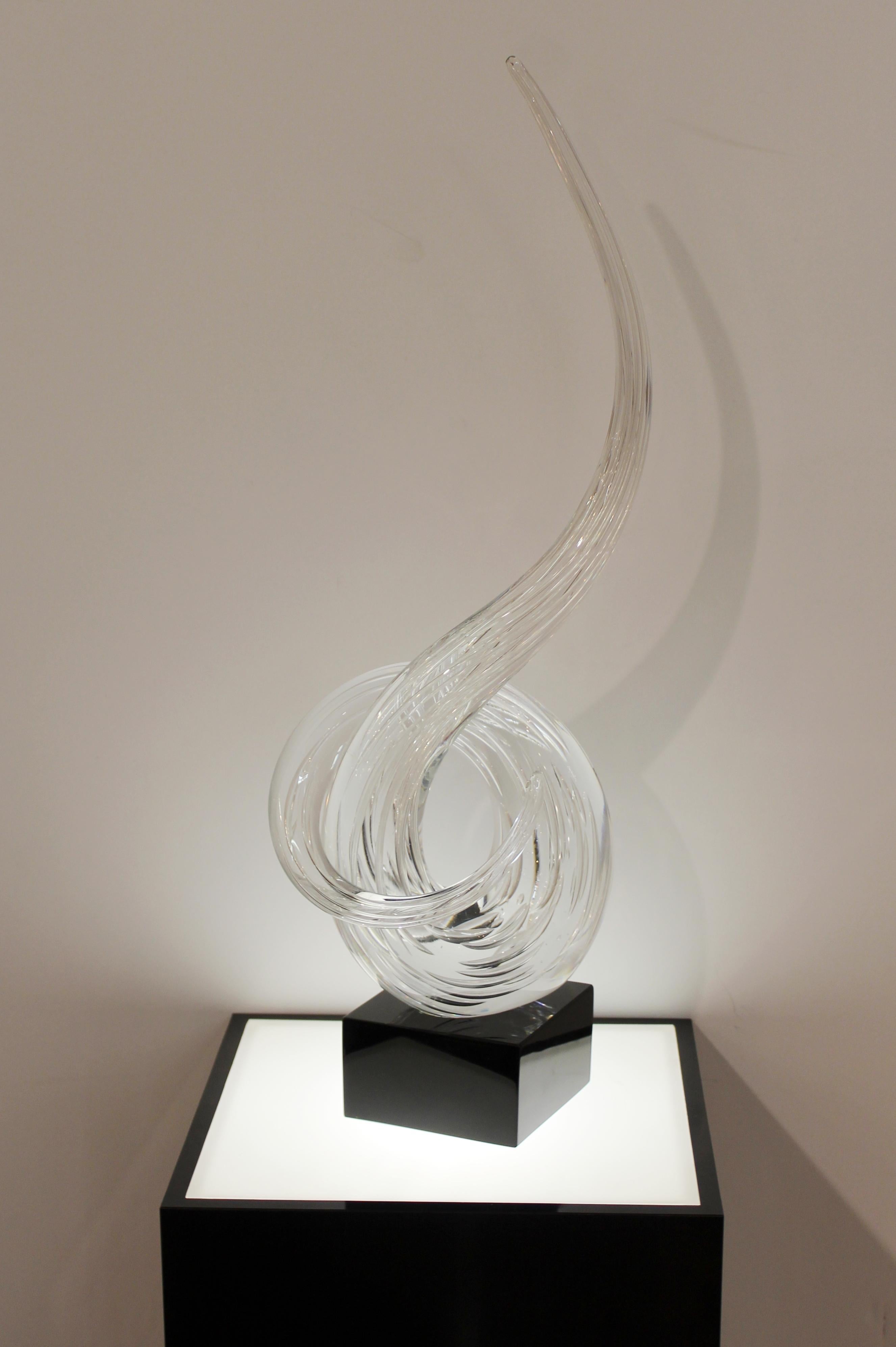 Italian Murano Glass Abstract Modern Sculpture on Lit Black Lucite Pedestal In Good Condition In New York, NY