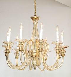 Italian Murano Glass and Brass 1950's Ten Arm Chandelier