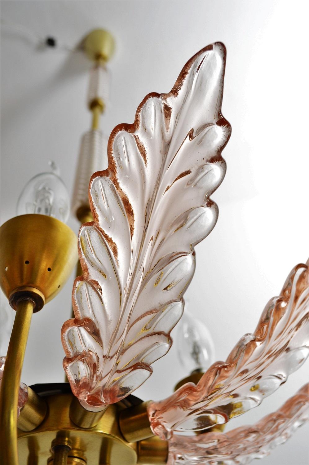Italian Murano Glass and Brass Art Deco Chandelier, 1930s 5