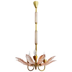 Italian Murano Glass and Brass Art Deco Chandelier, 1930s