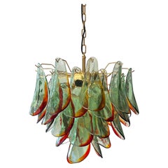 Italian Murano Glass and Brass Chandelier by Alfredo Barbini