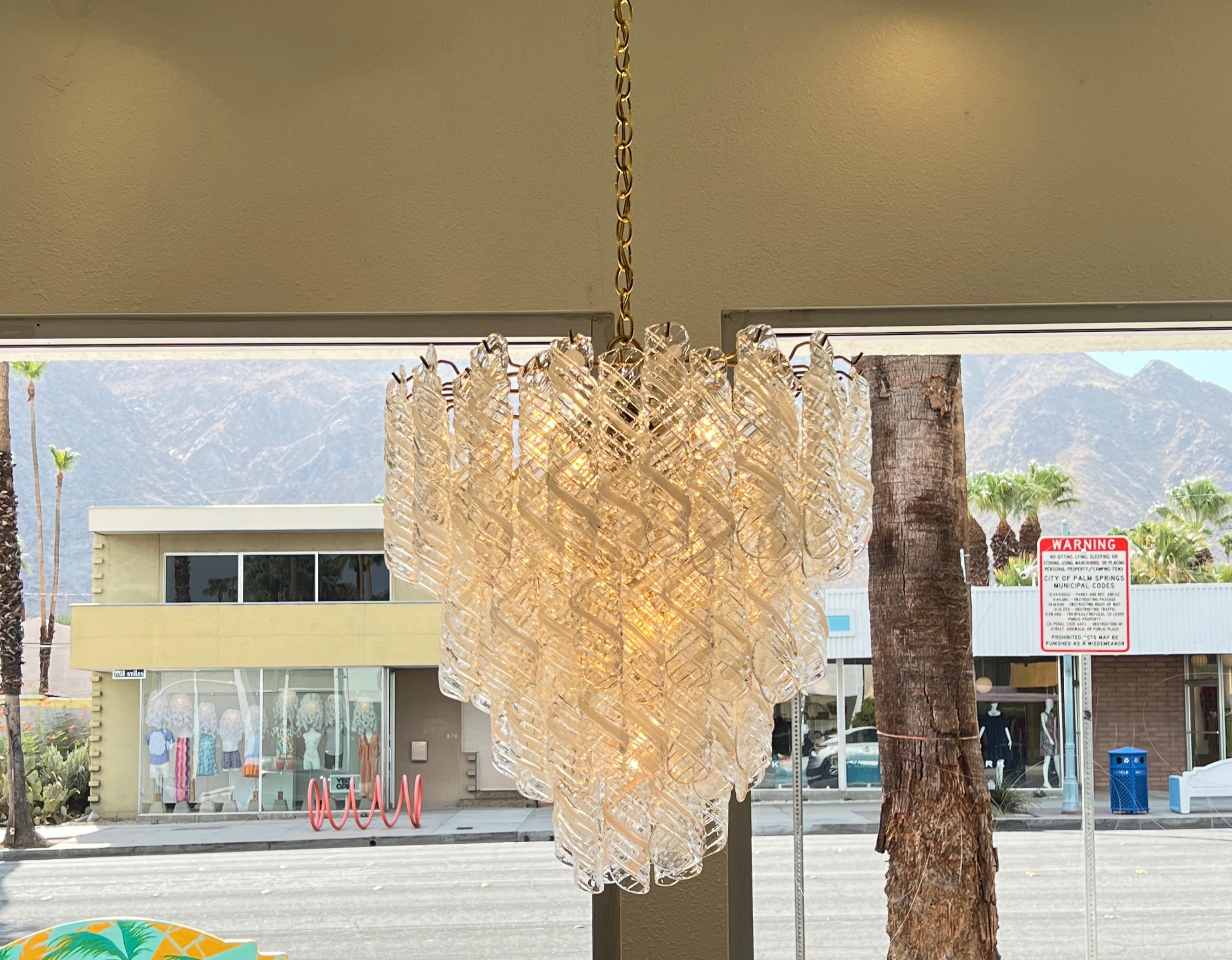 Italian Murano Glass and Brass Chandelier by Mazzega 6