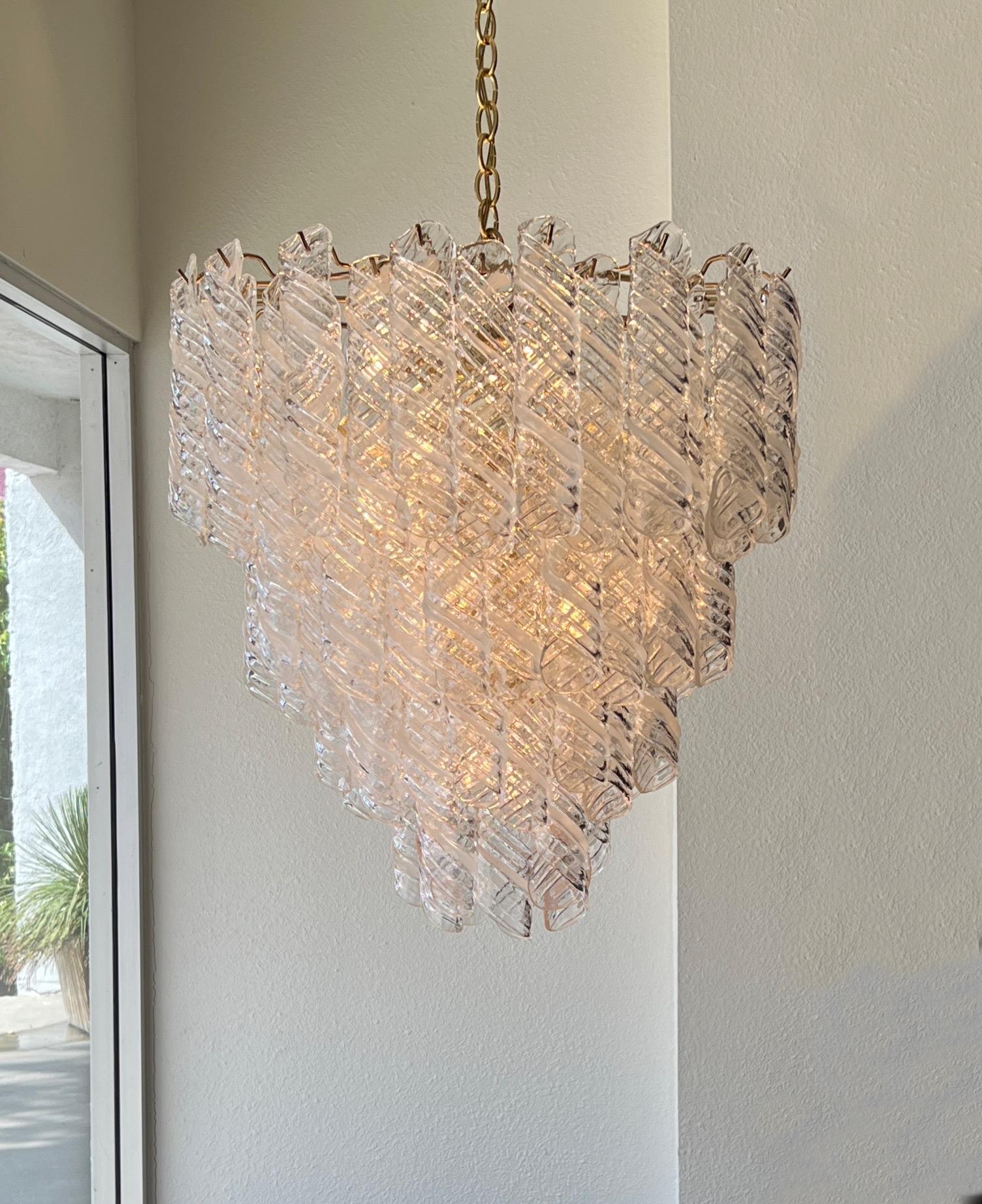 Polished Italian Murano Glass and Brass Chandelier by Mazzega