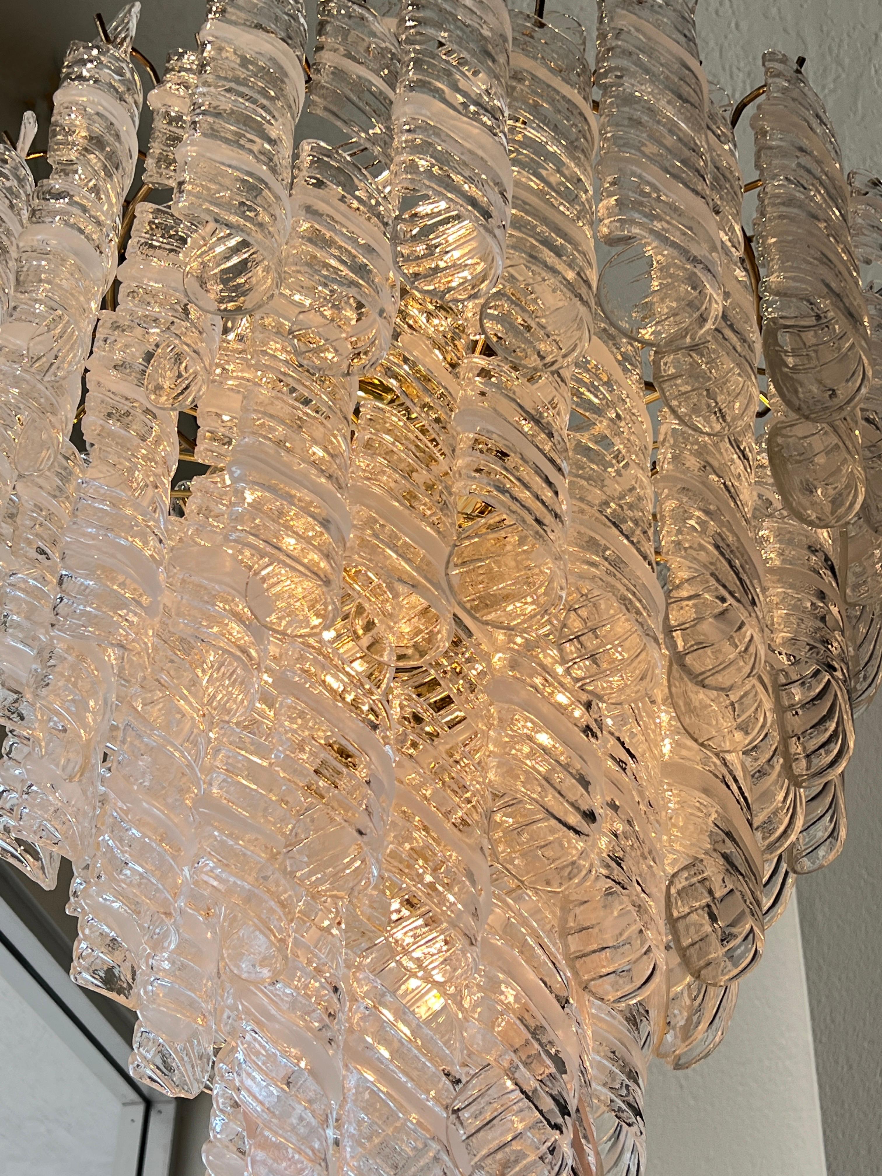 Italian Murano Glass and Brass Chandelier by Mazzega In Good Condition In Palm Springs, CA
