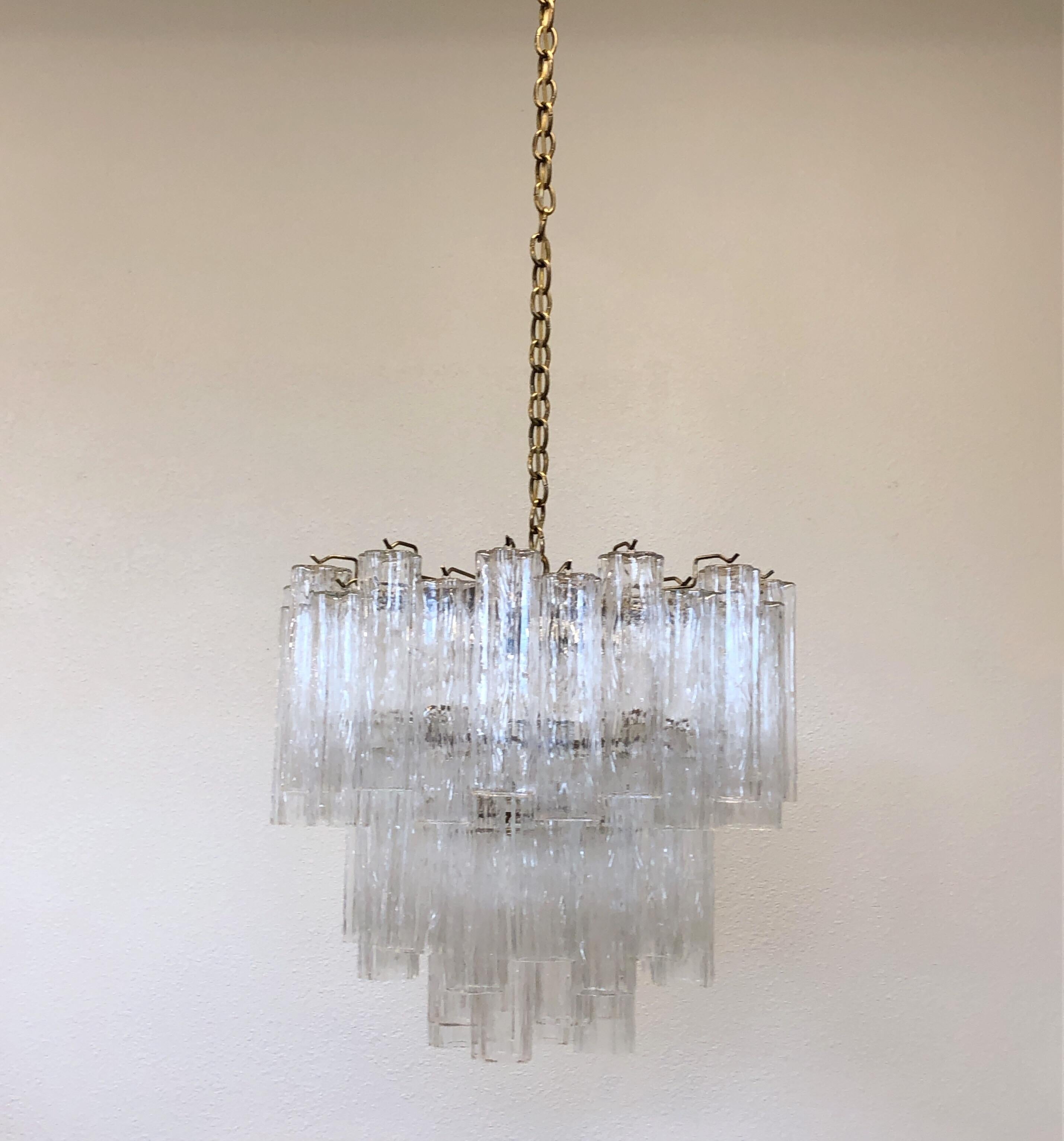 Italian Murano Glass and Brass Chandelier by Venini In Excellent Condition In Palm Springs, CA