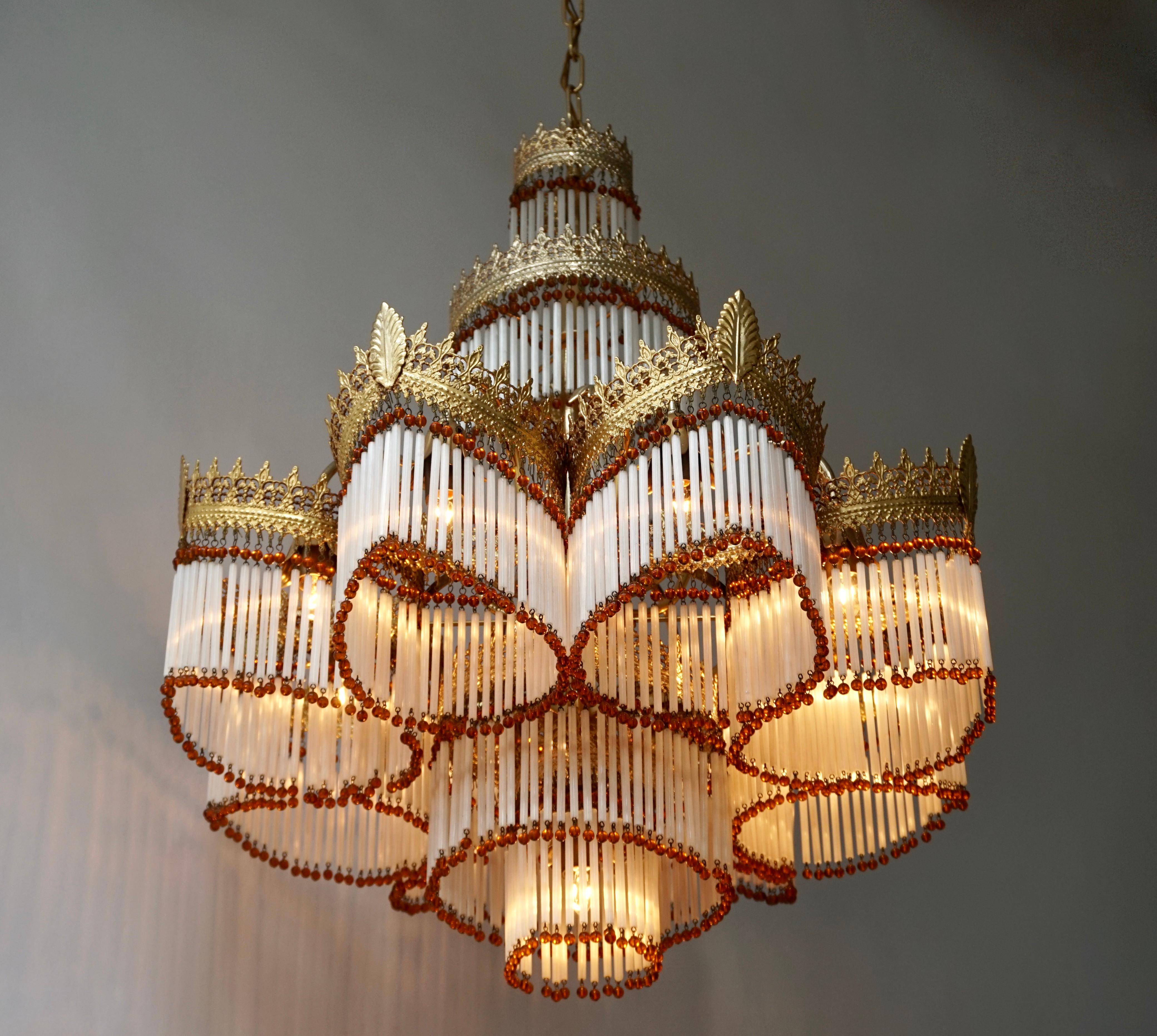 Art Deco Italian Art Nouveau Murano Glass and Brass Chandelier