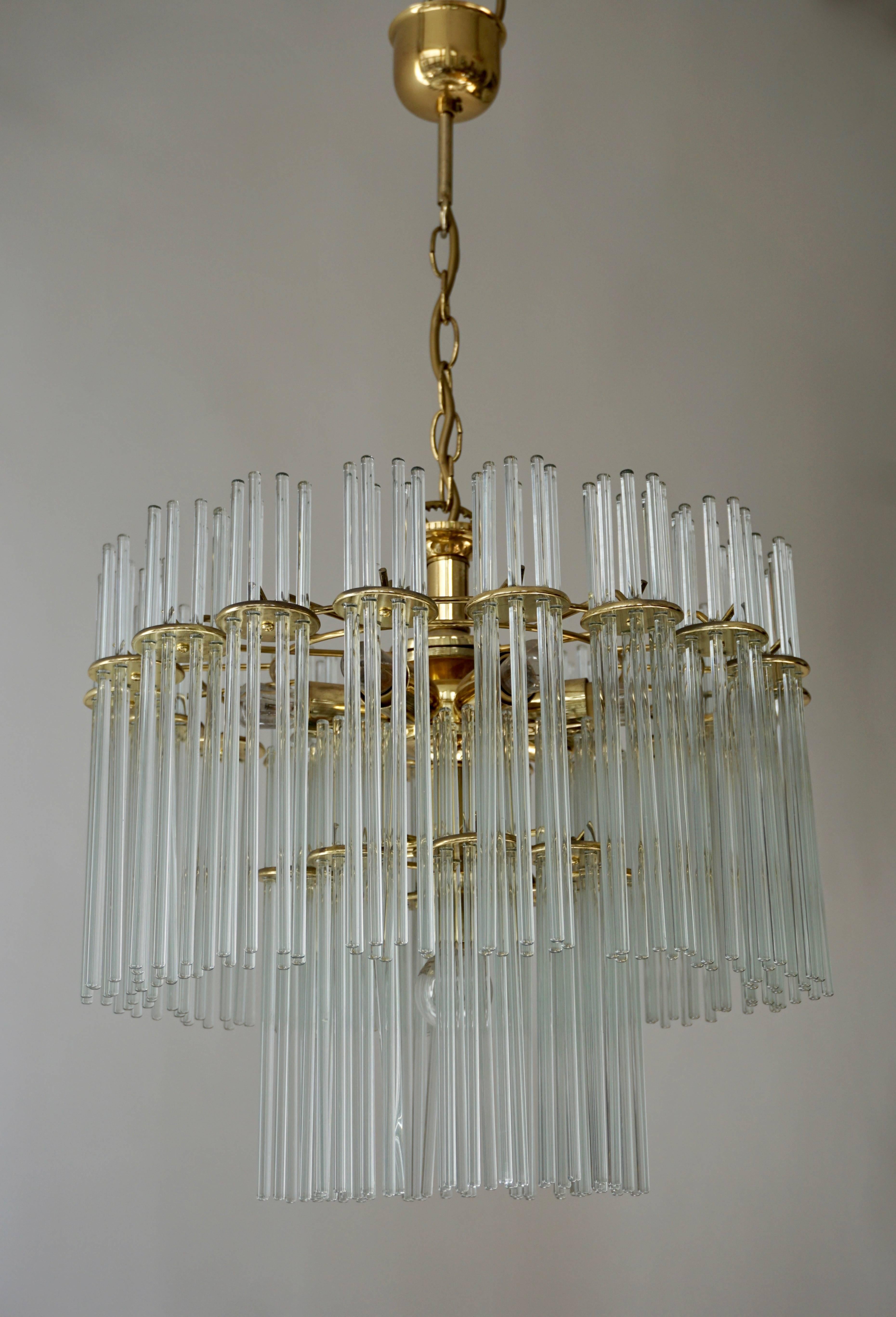 Hollywood Regency Italian Murano Glass and Brass Chandelier For Sale