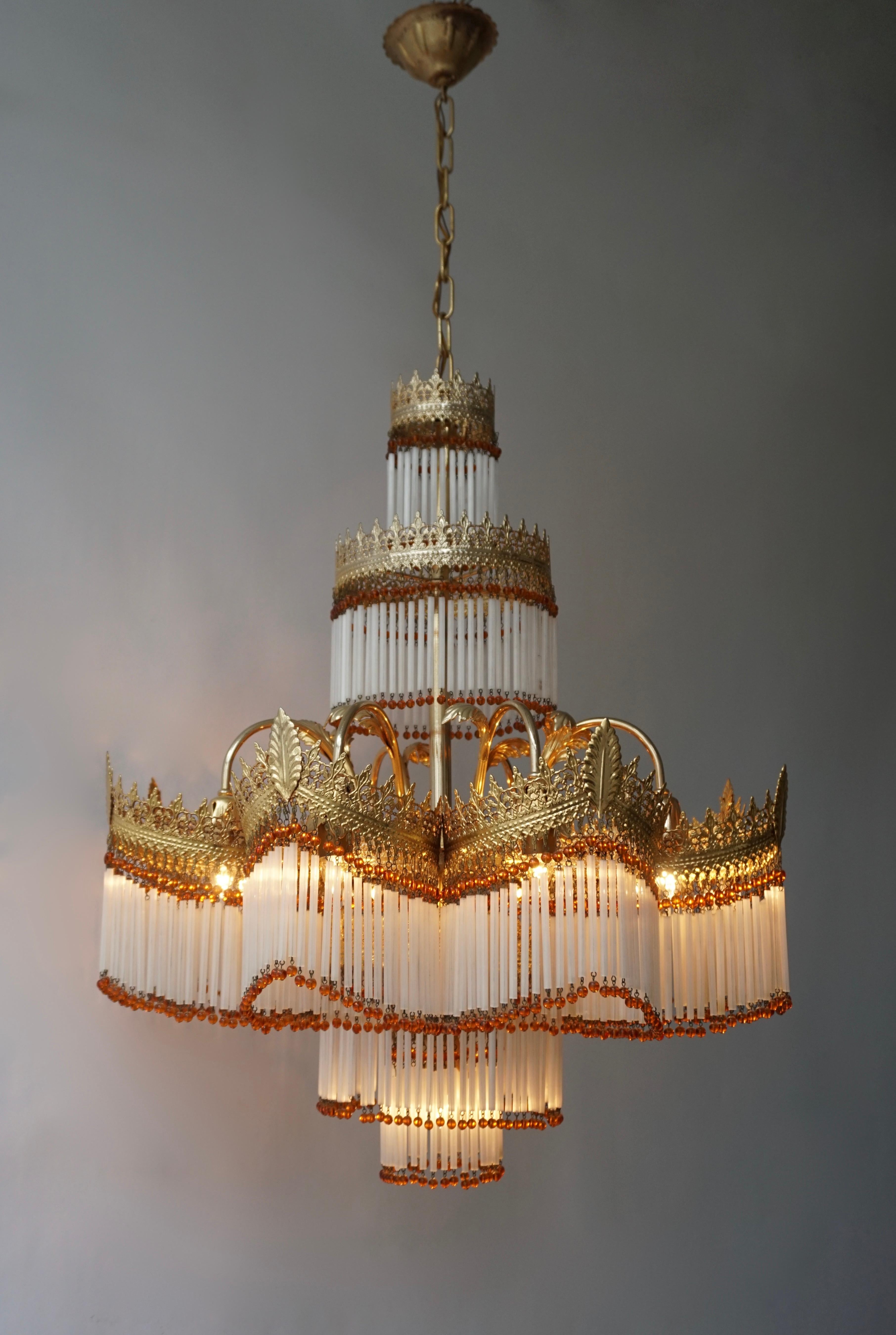 Italian Art Nouveau Murano Glass and Brass Chandelier In Good Condition In Antwerp, BE