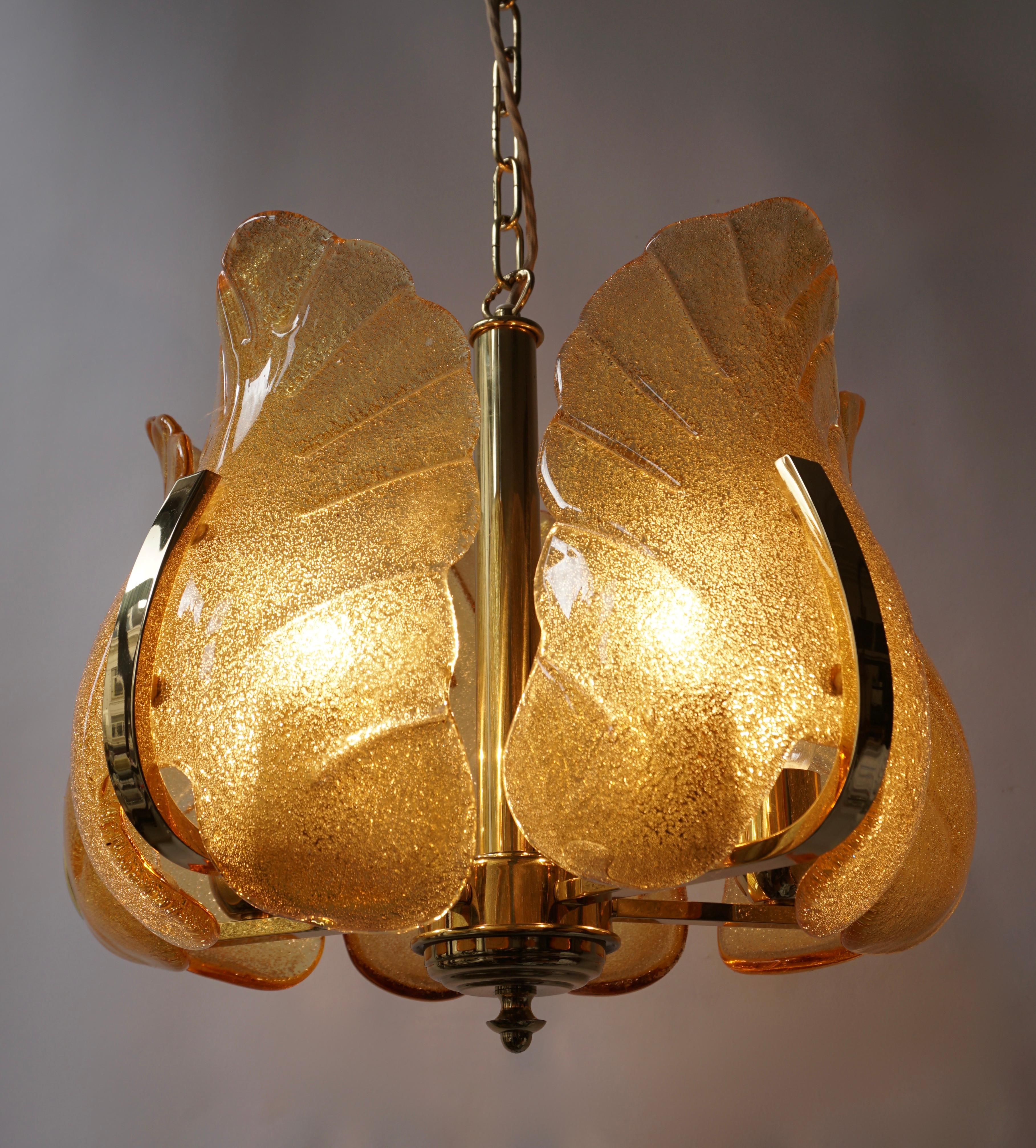 20th Century Italian Murano Glass and Brass Chandelier For Sale