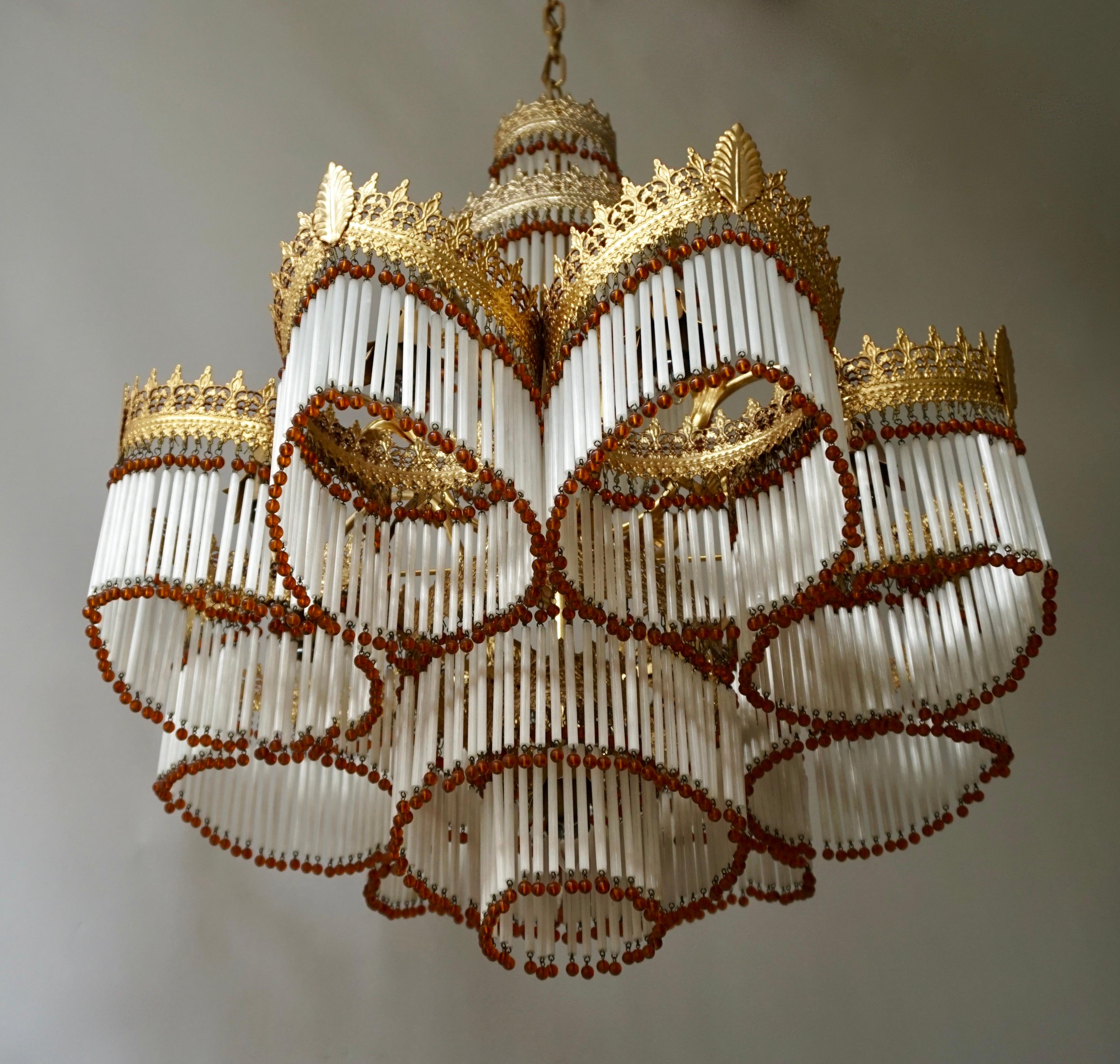 Italian Art Nouveau Murano Glass and Brass Chandelier 1