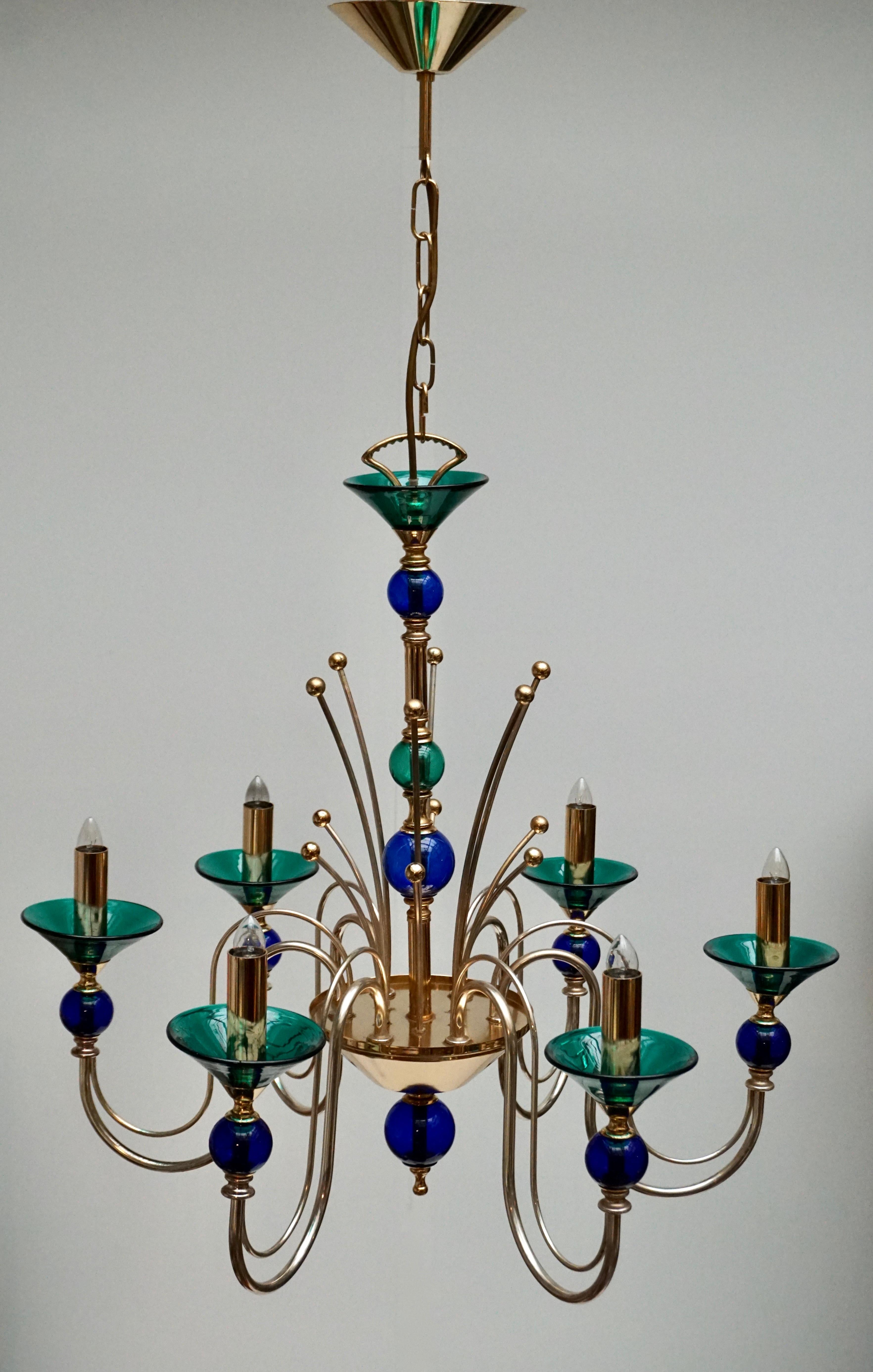 Italian Murano Glass and Brass Chandelier 1