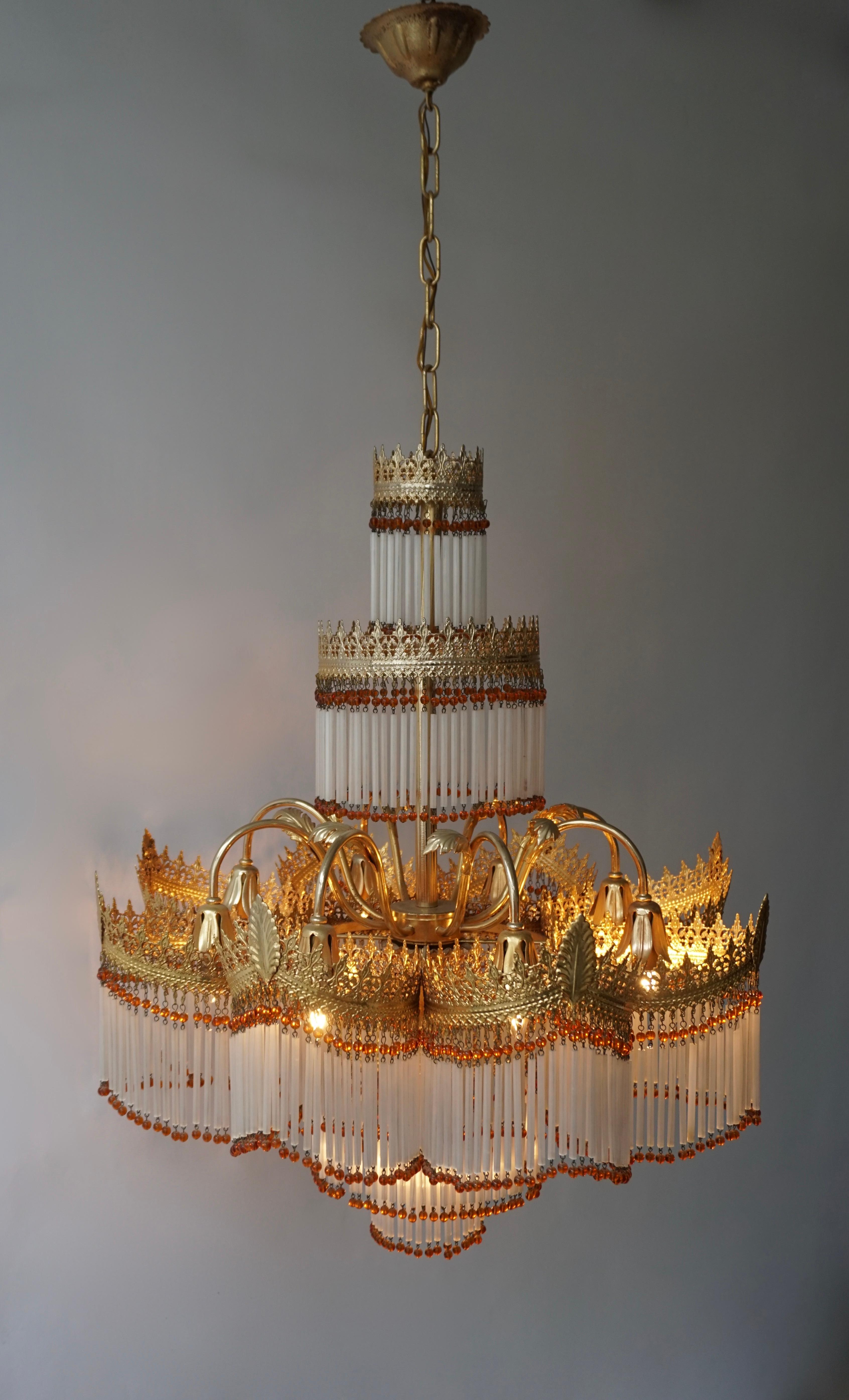 Italian Art Nouveau Murano Glass and Brass Chandelier 2