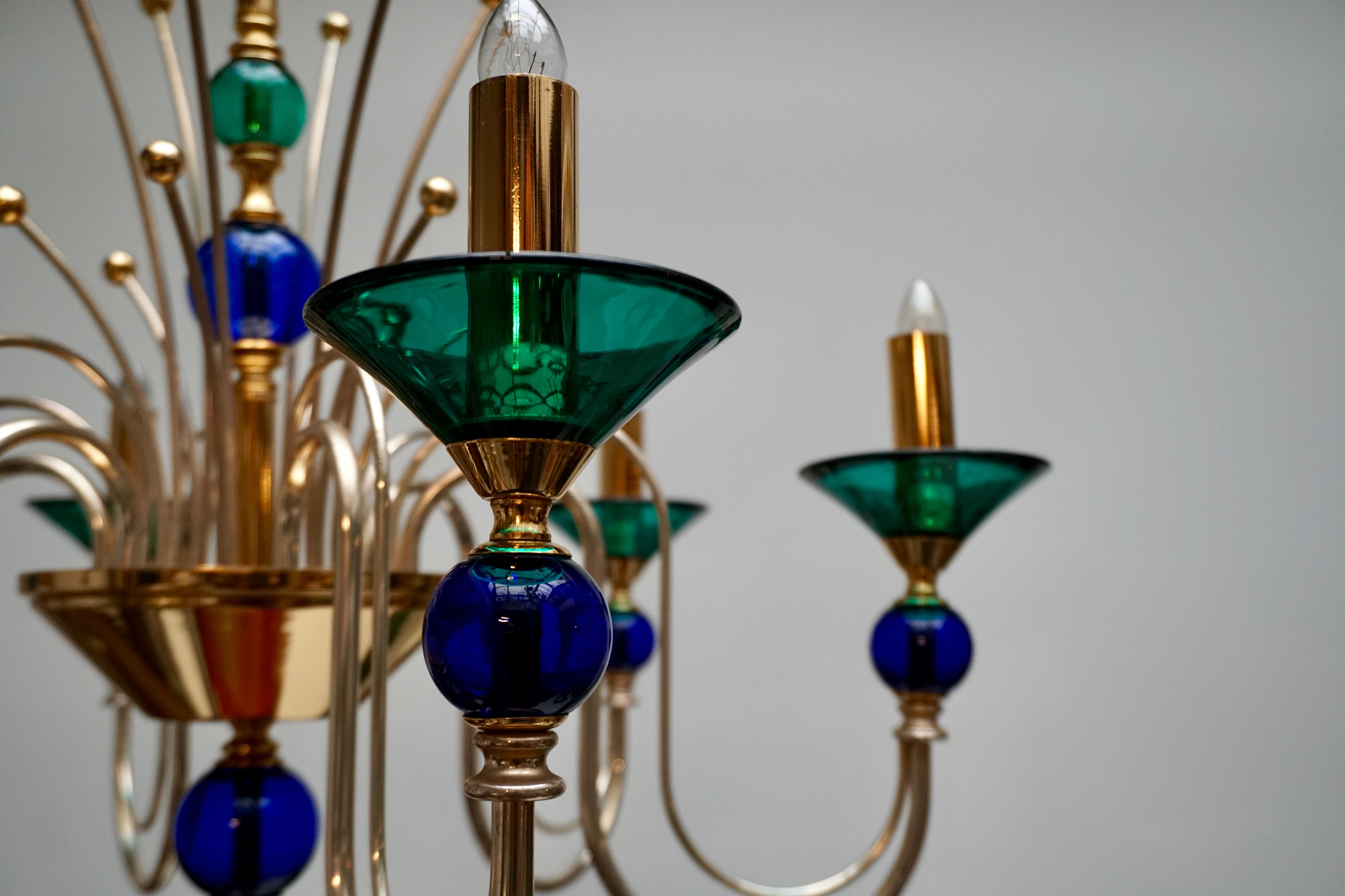 Italian Murano Glass and Brass Chandelier 2