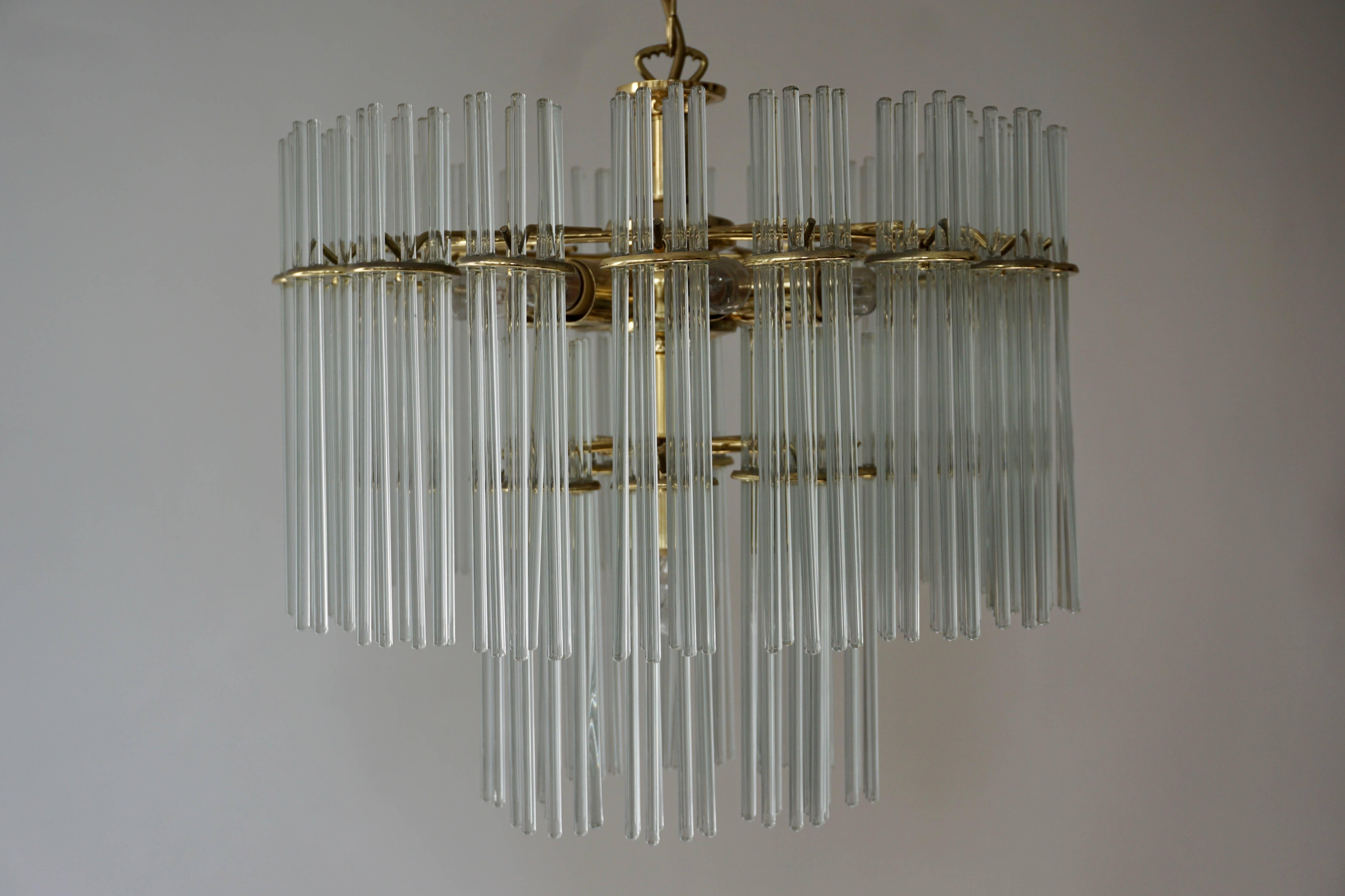 Italian Murano Glass and Brass Chandelier For Sale 2