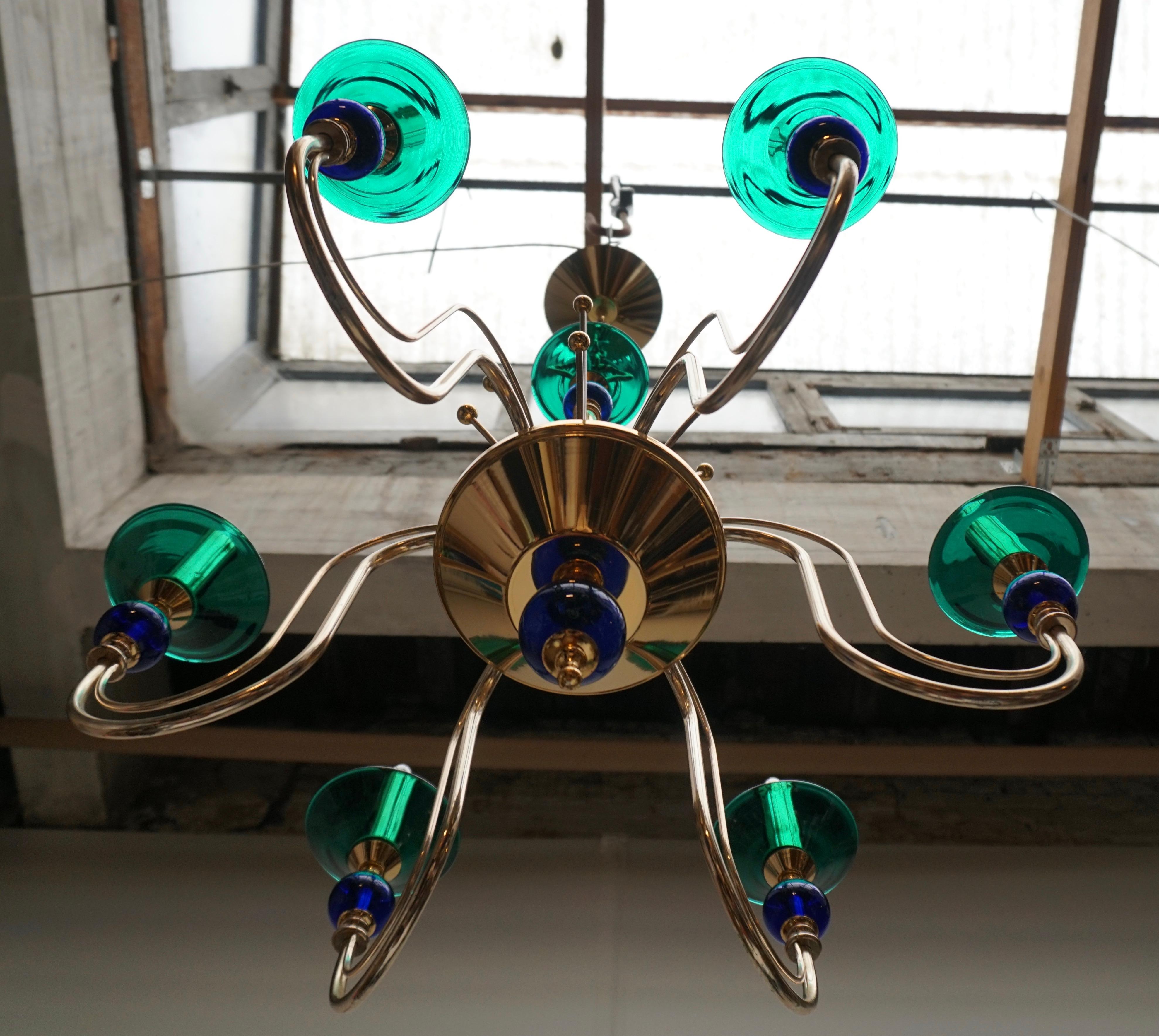 Italian Murano Glass and Brass Chandelier 3