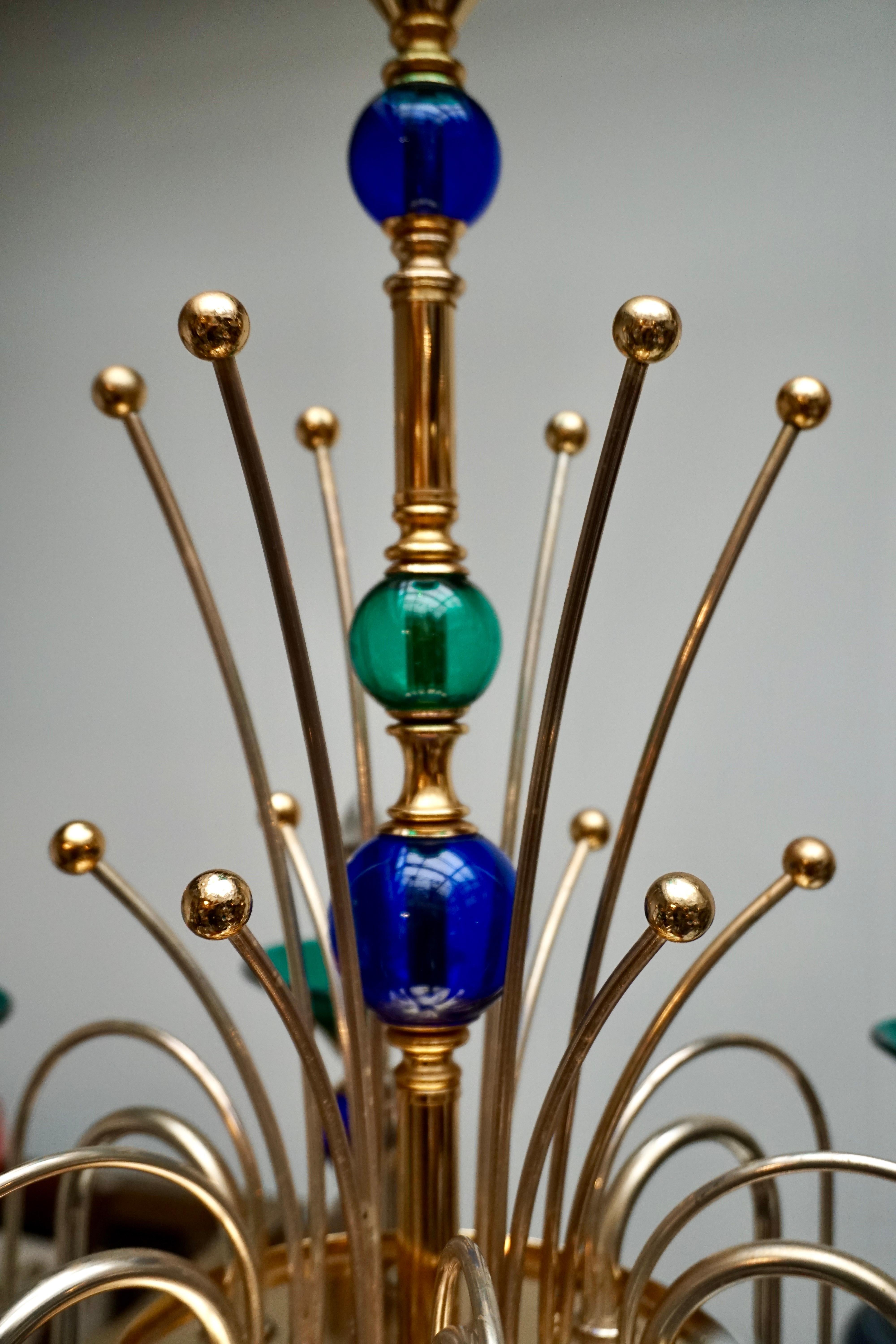 Italian Murano Glass and Brass Chandelier 4