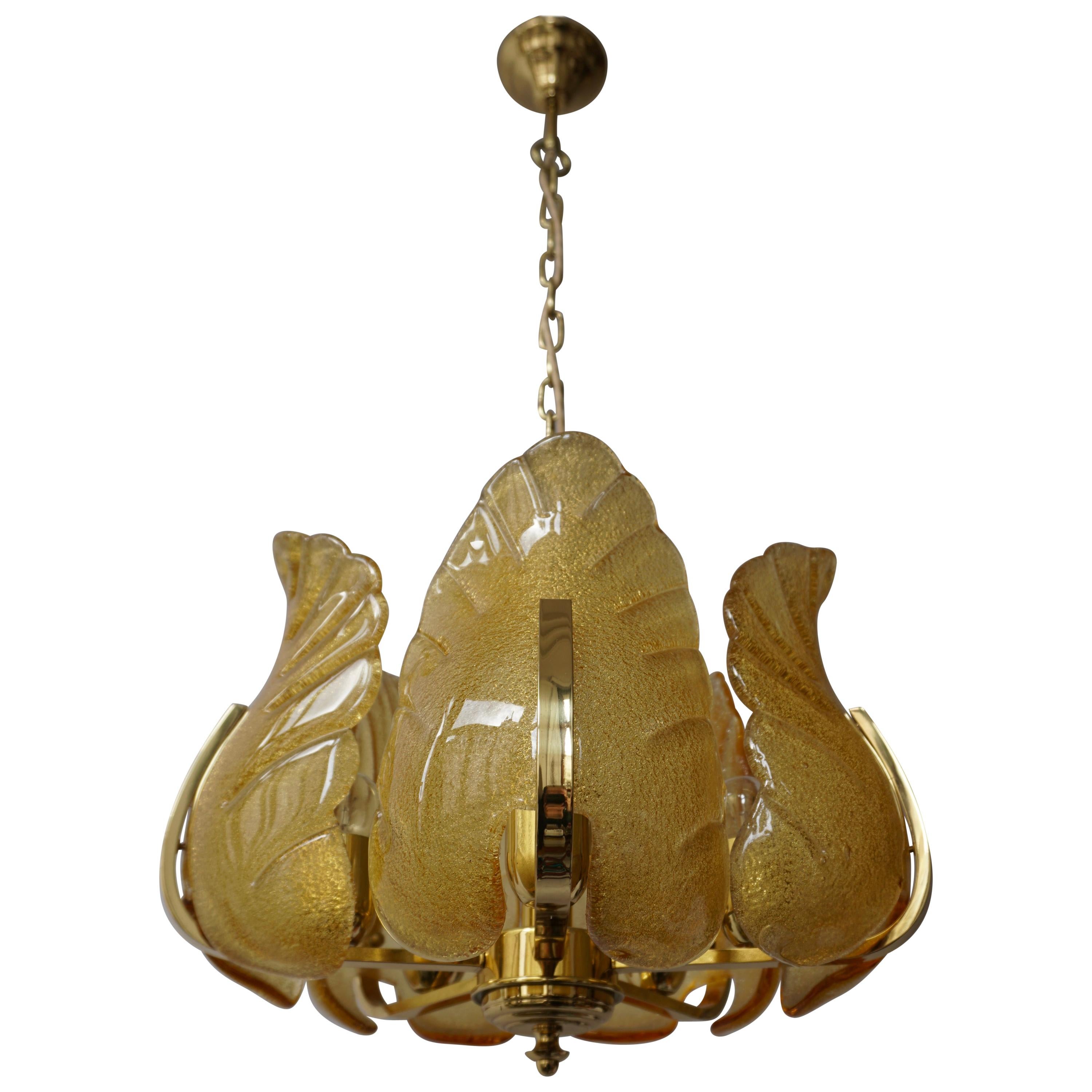 Italian Murano Glass and Brass Chandelier