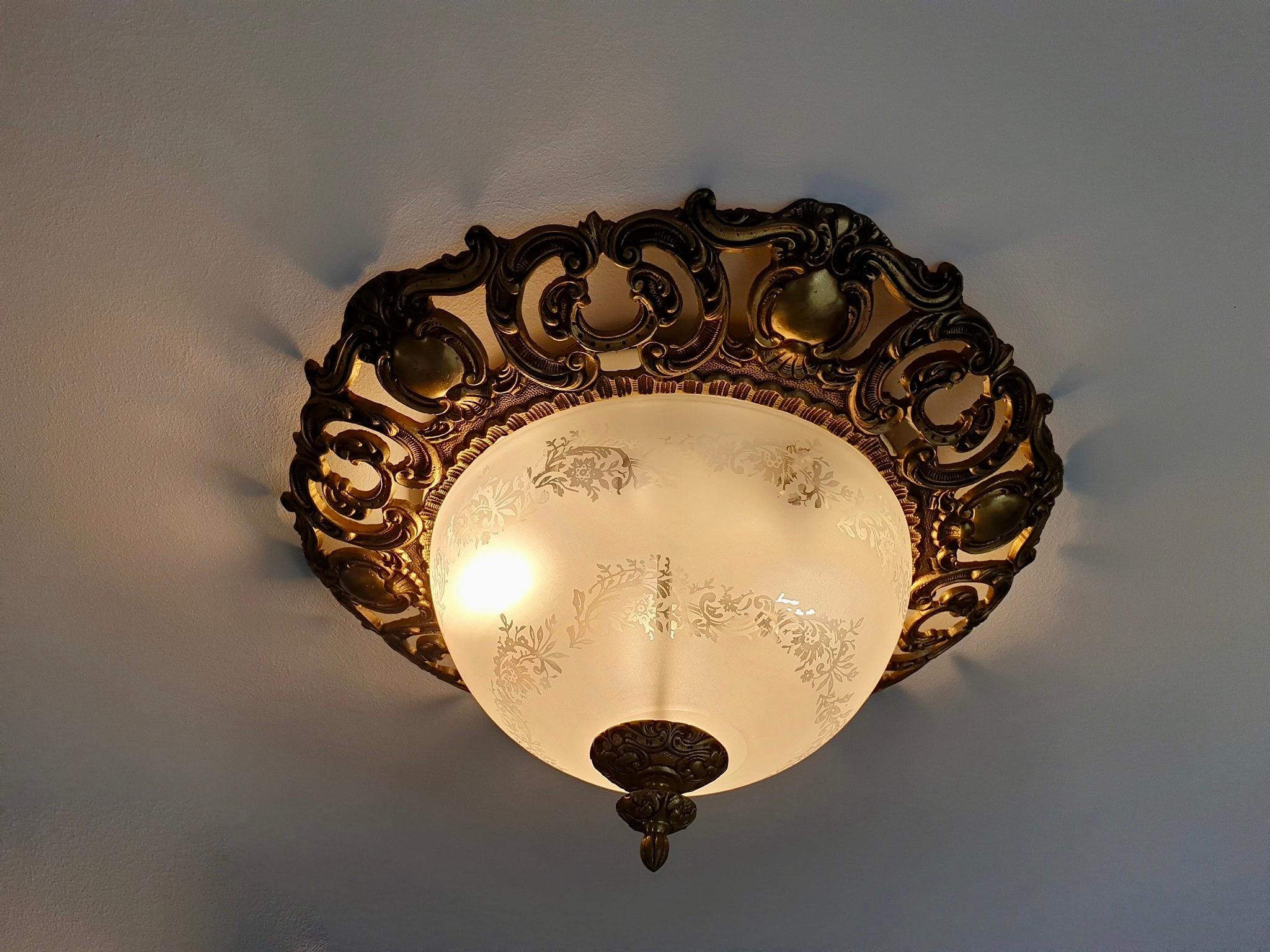 Italian Murano Glass and Brass Flush Mount, Wall Light For Sale 1