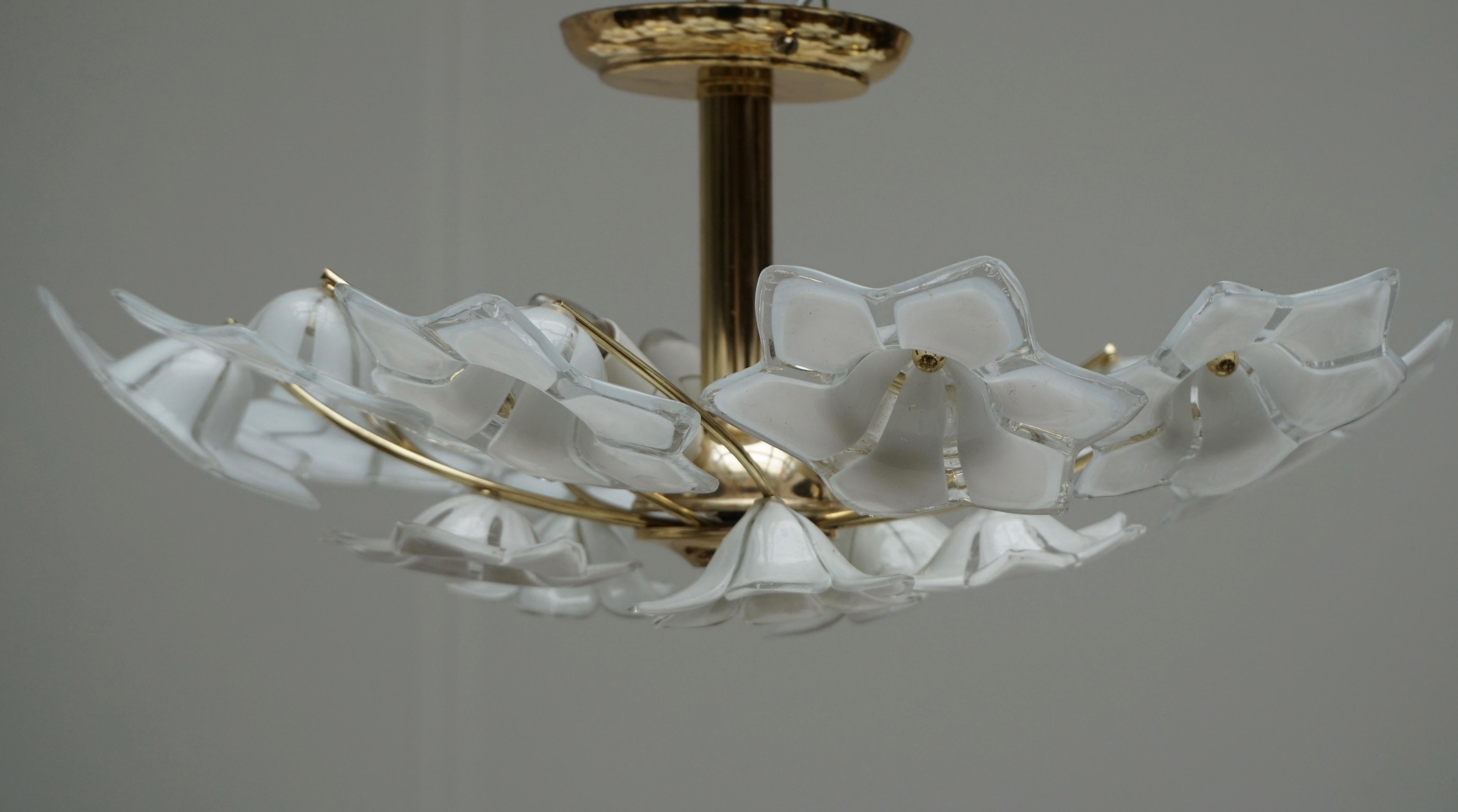 Italian Murano Glass and Brass Flush Mount, Wall Light For Sale 2