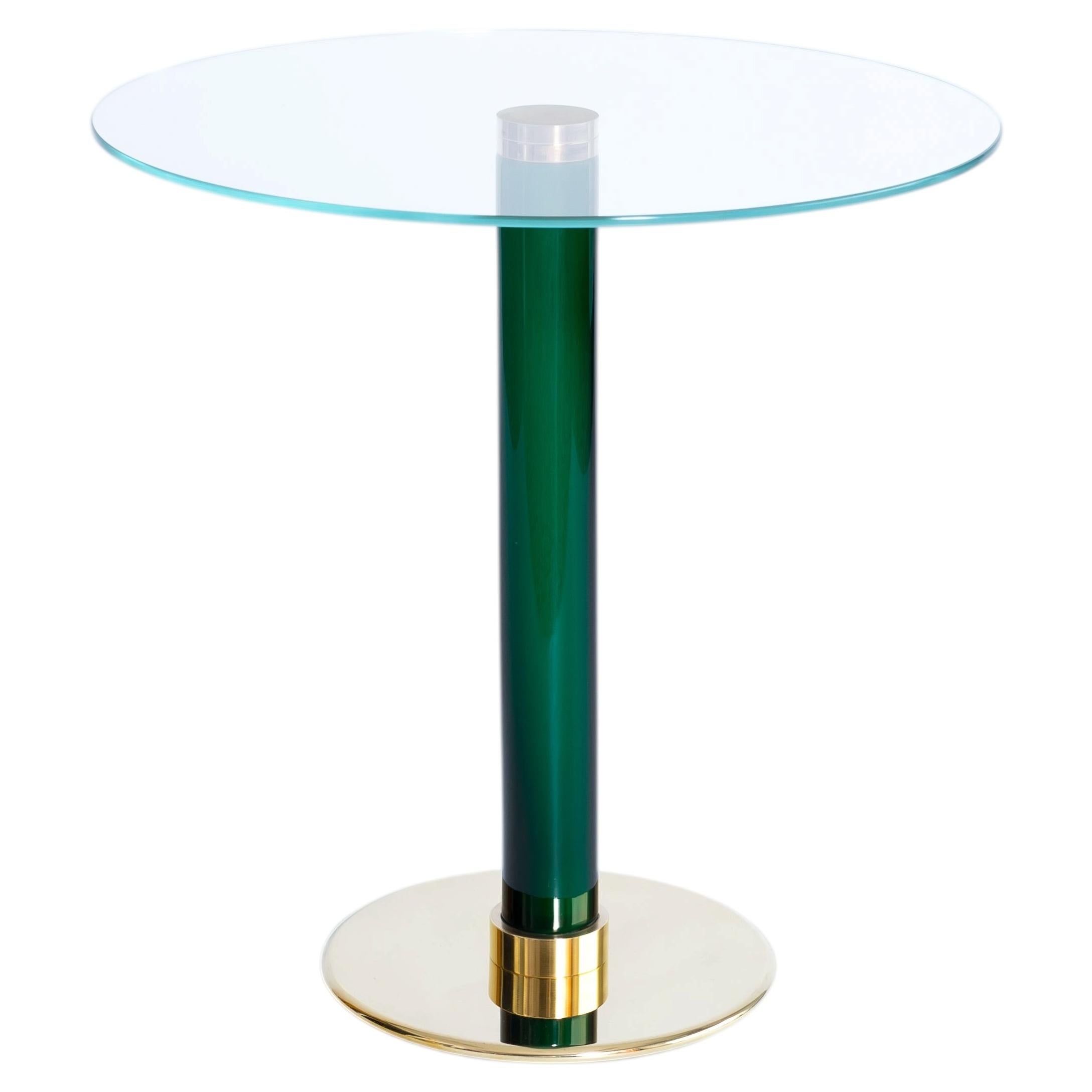 Tavolino Gueridon in vetro di Murano e ottone, verde, di Giovanni Dalla Fina in vendita