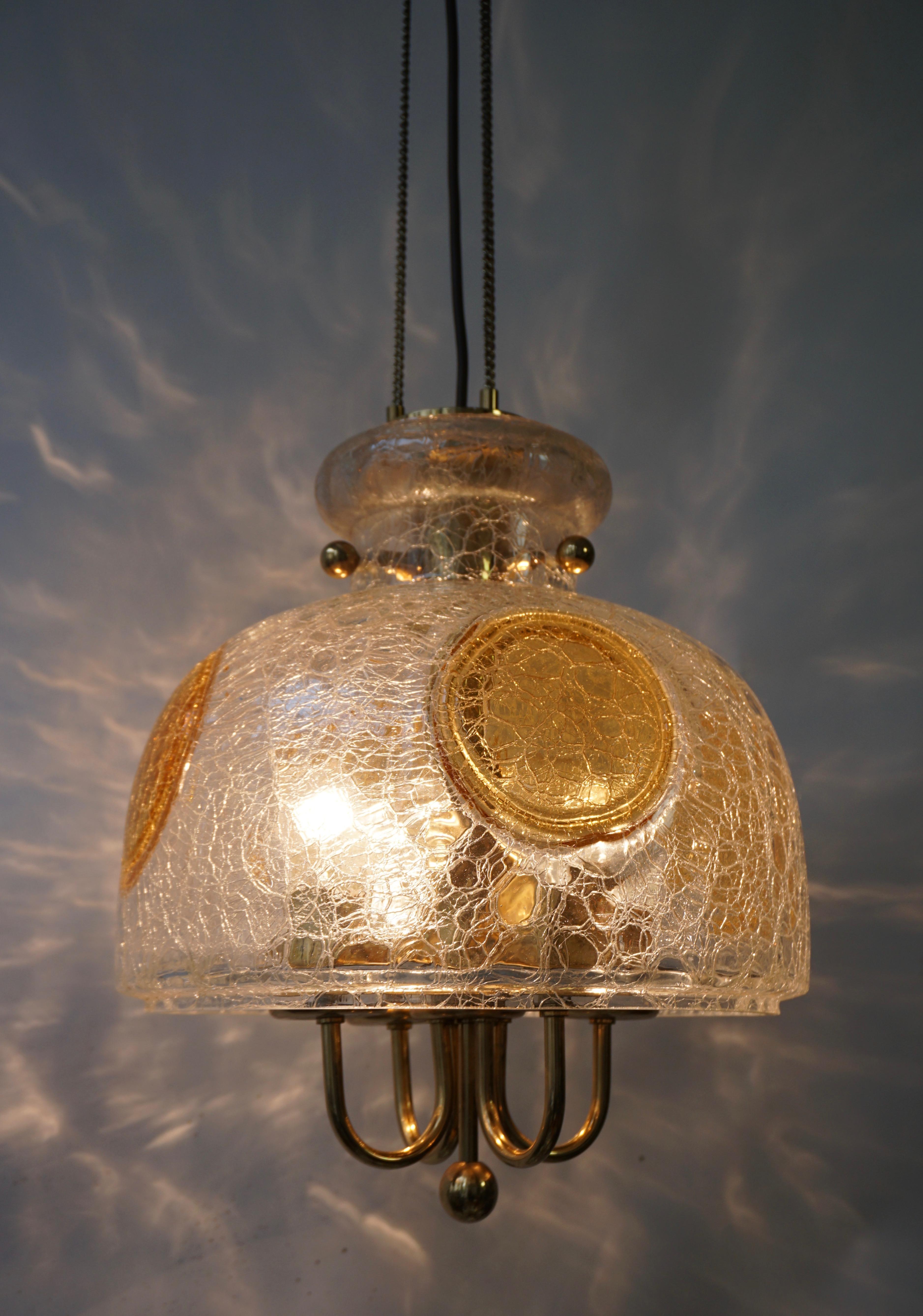 Italian Murano Glass and Brass Pendant Light For Sale 7