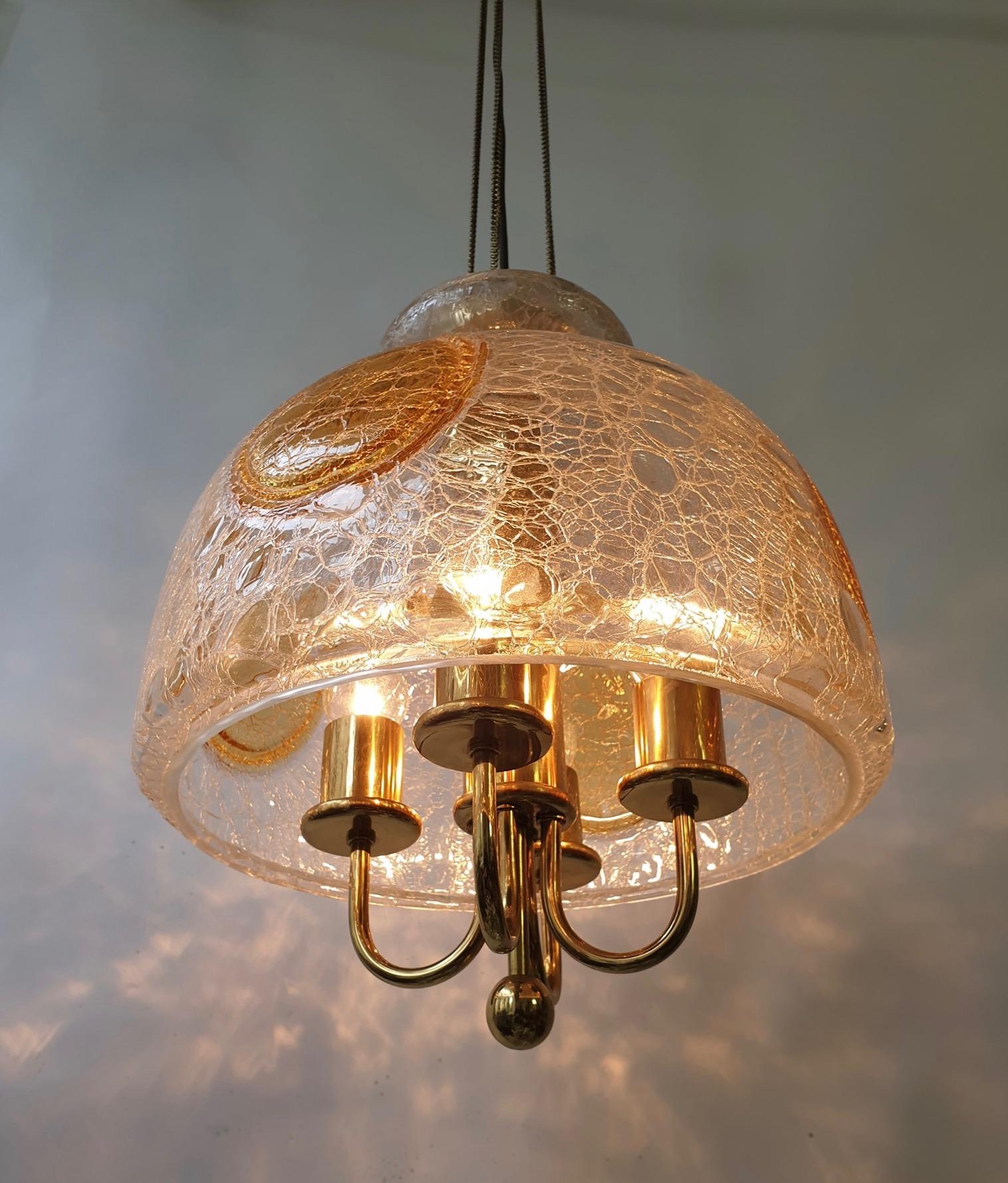 Mid-Century Modern Italian Murano Glass and Brass Pendant Light For Sale