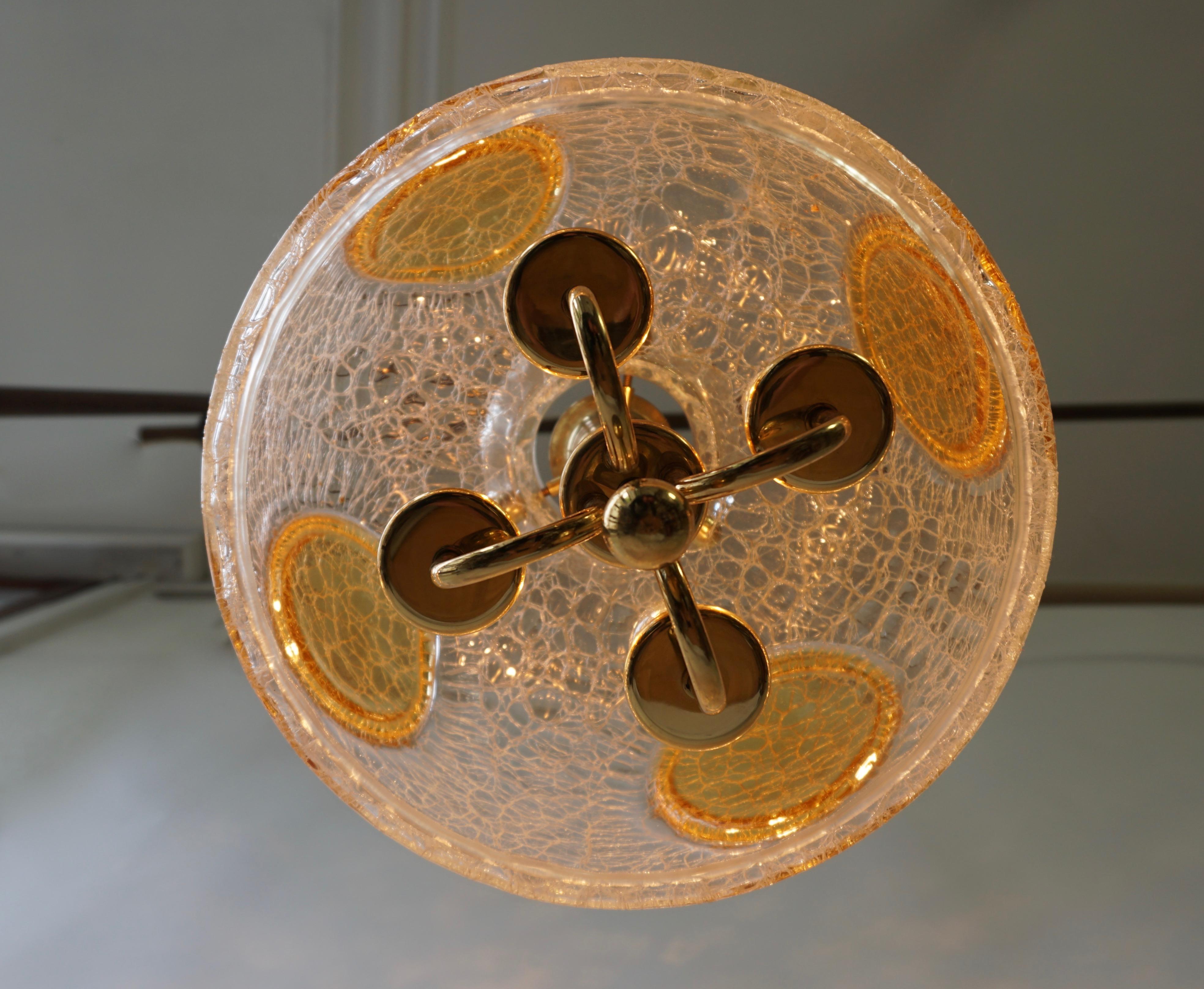 20th Century Italian Murano Glass and Brass Pendant Light For Sale