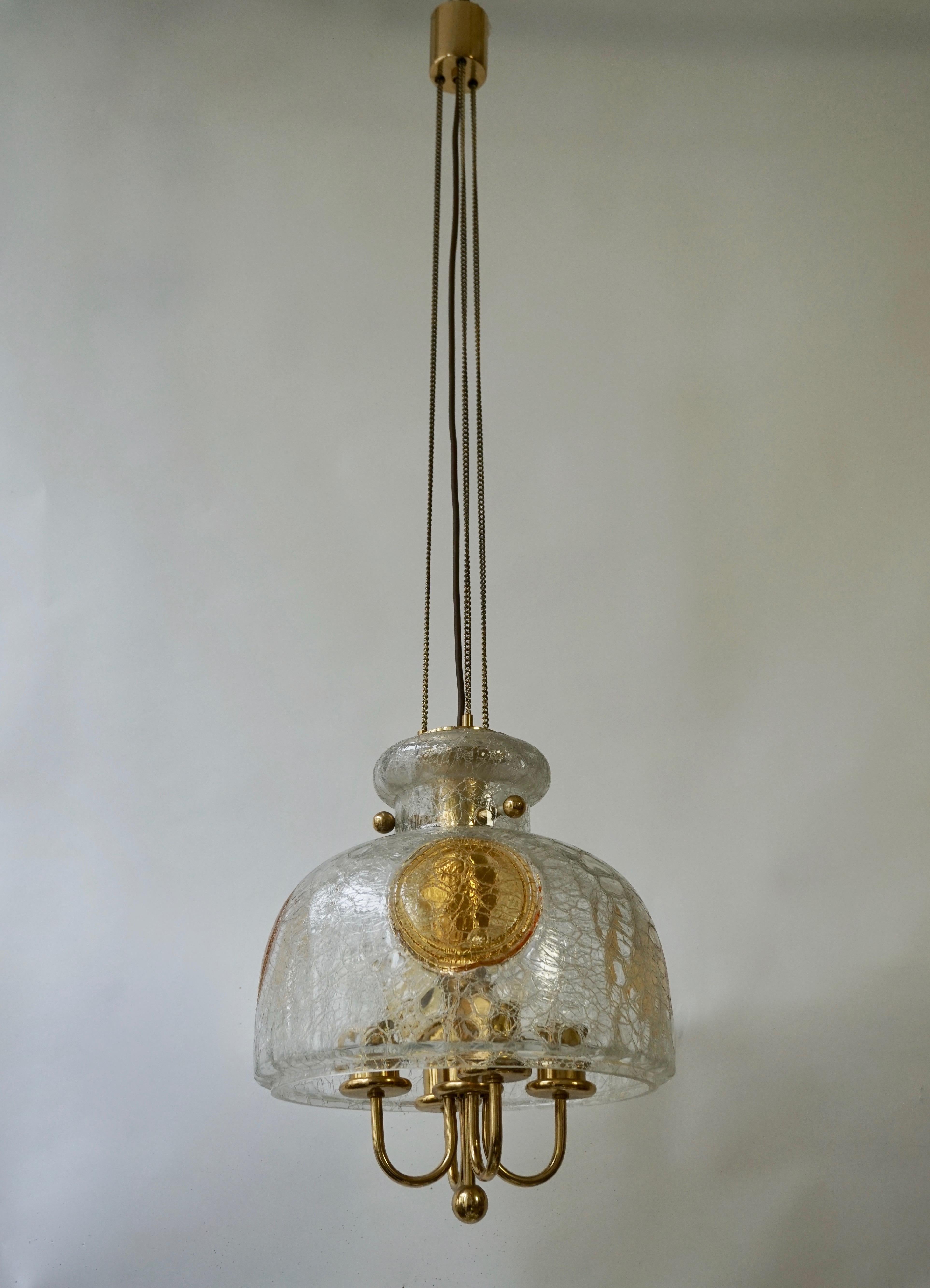 Italian Murano Glass and Brass Pendant Light For Sale 2