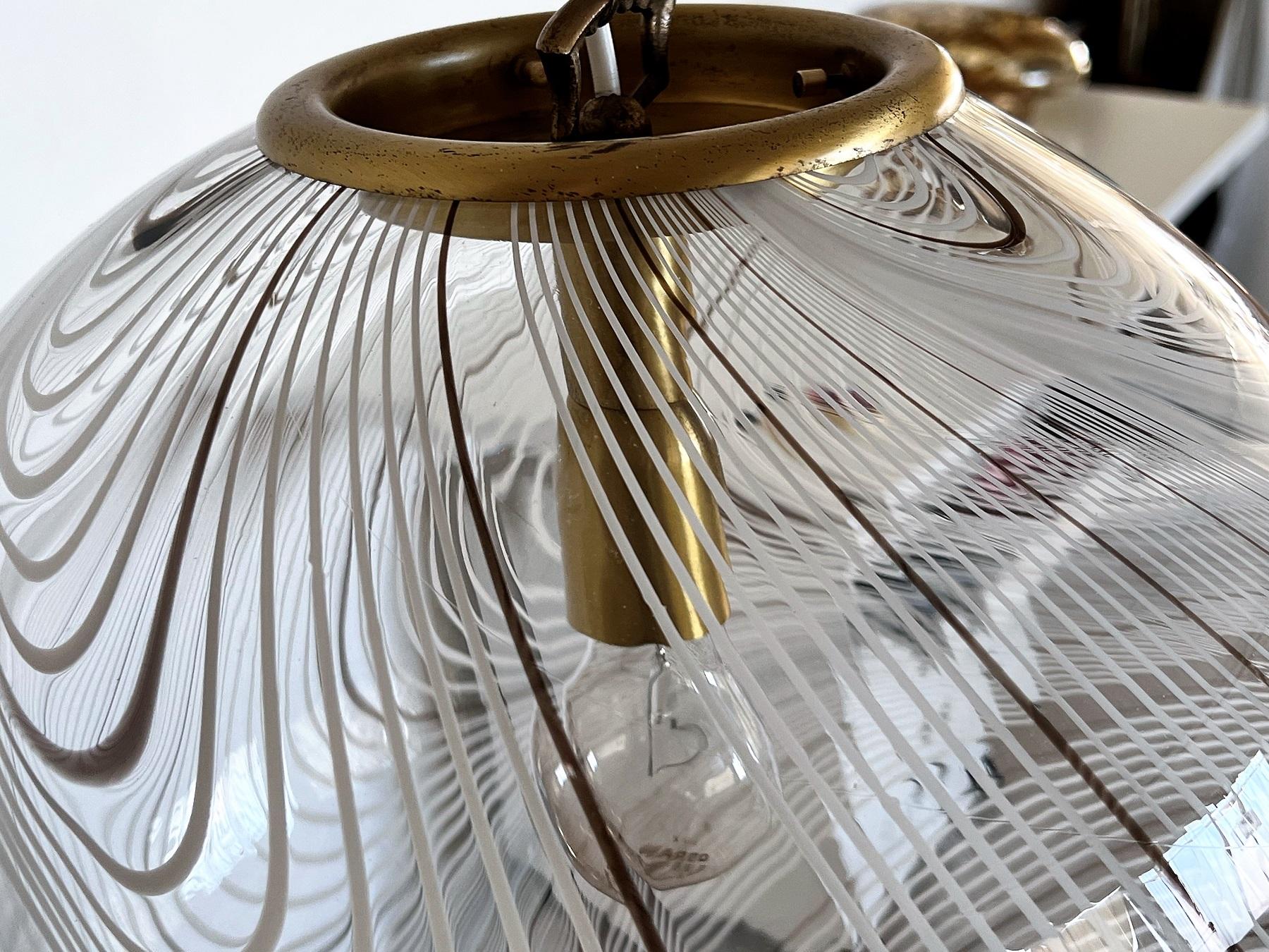 Fatto a mano Lampada a sospensione in vetro di Murano e ottone nello stile di Lino Tagliapietra, 1970 in vendita