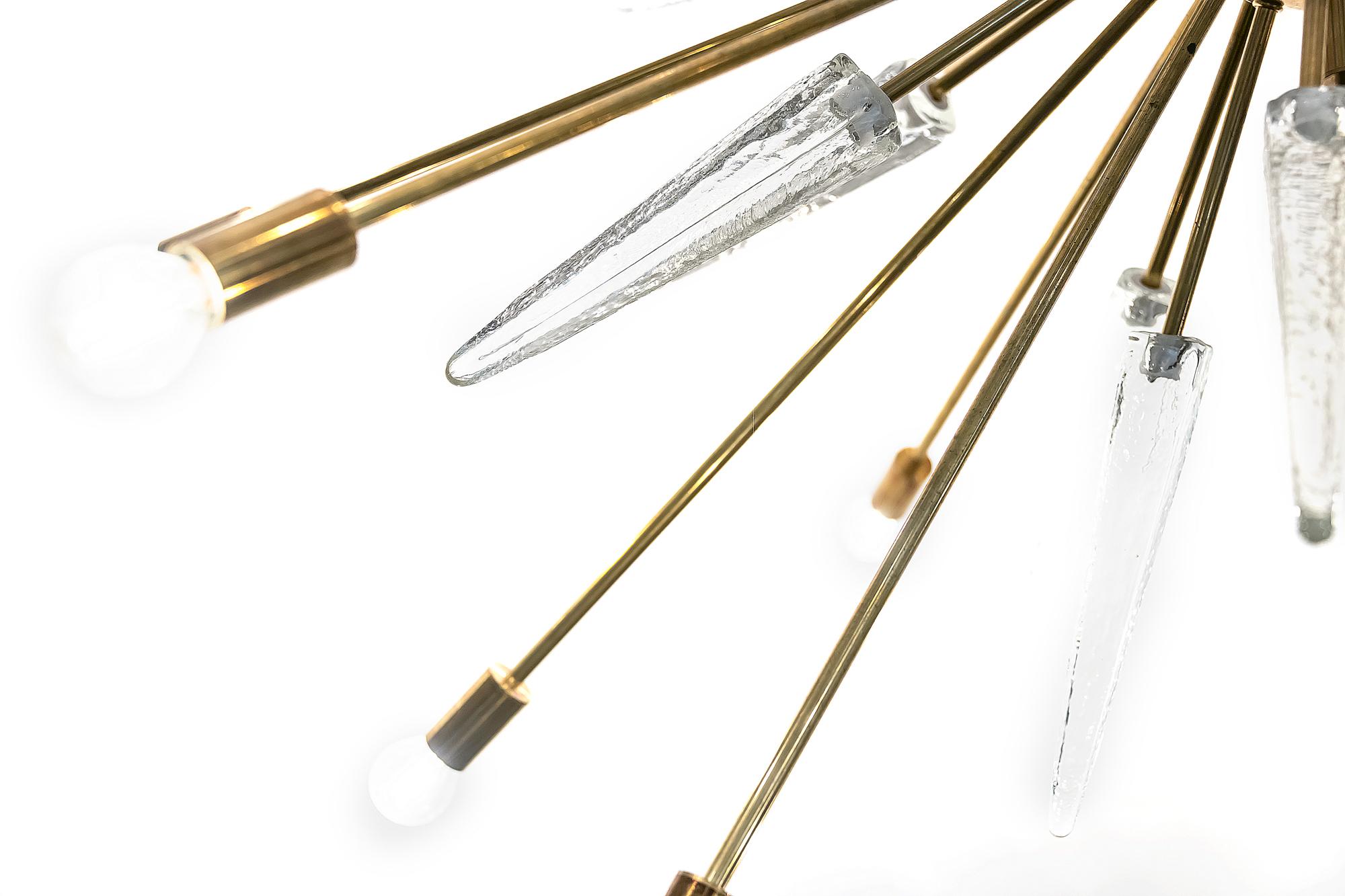 Hand-Crafted Italian Murano Glass and Brass Sputnik Design Chandelier
