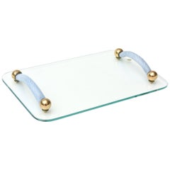 Italian Murano Glass and Brass Tray/ Serving Tray